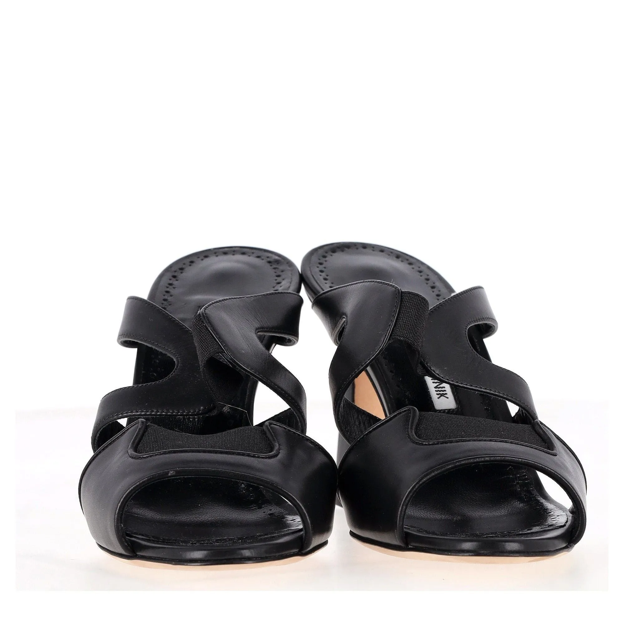 Manolo Blahnik Abeba Heeled Mule Sandals in Black Leather Shoes_Manolo-Blahnik