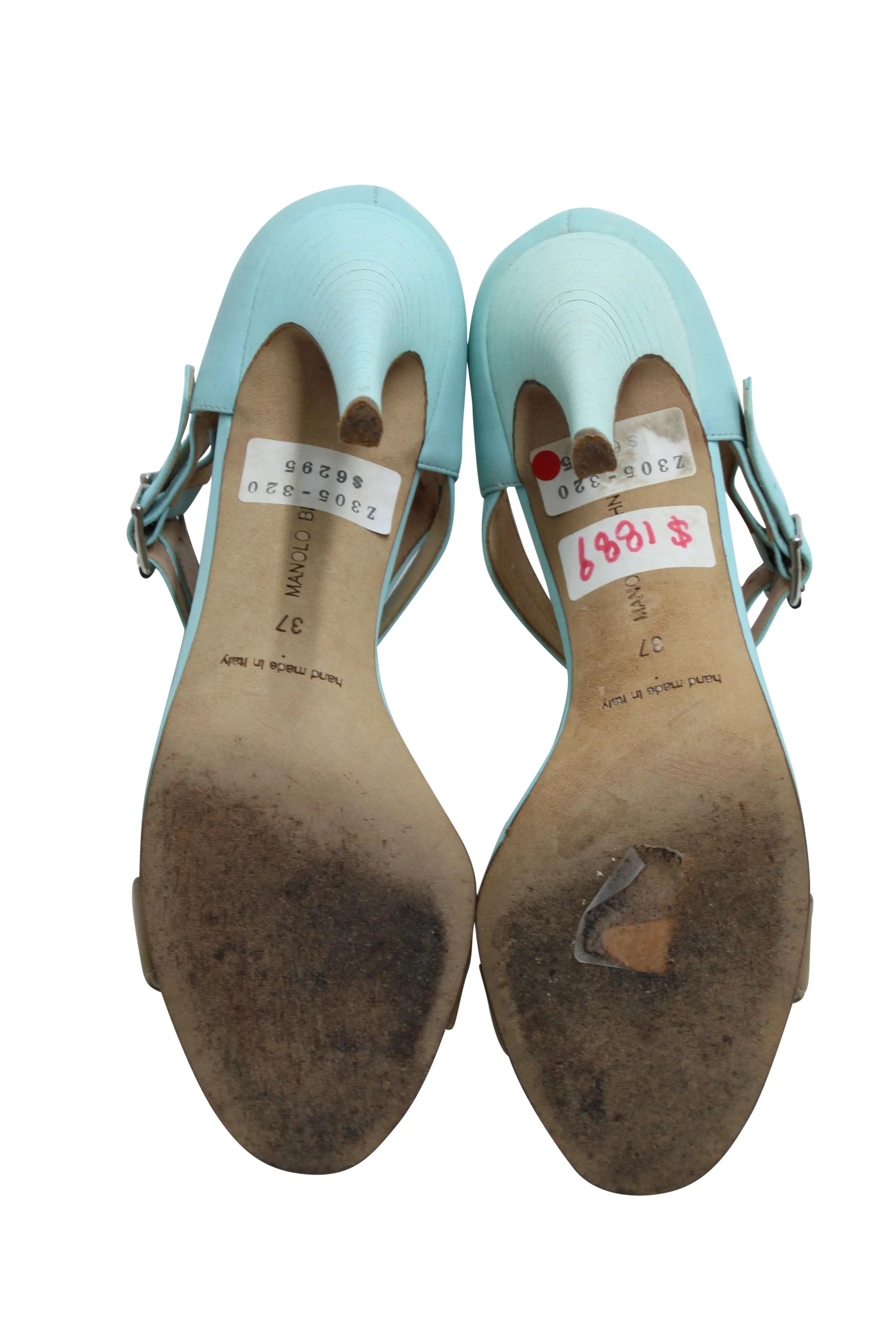 Manolo Blahnik Ankle Strap Heels in Blue Leather Shoes_Manolo-Blahnik