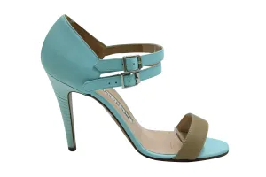 Manolo Blahnik Ankle Strap Heels in Blue Leather Shoes_Manolo-Blahnik