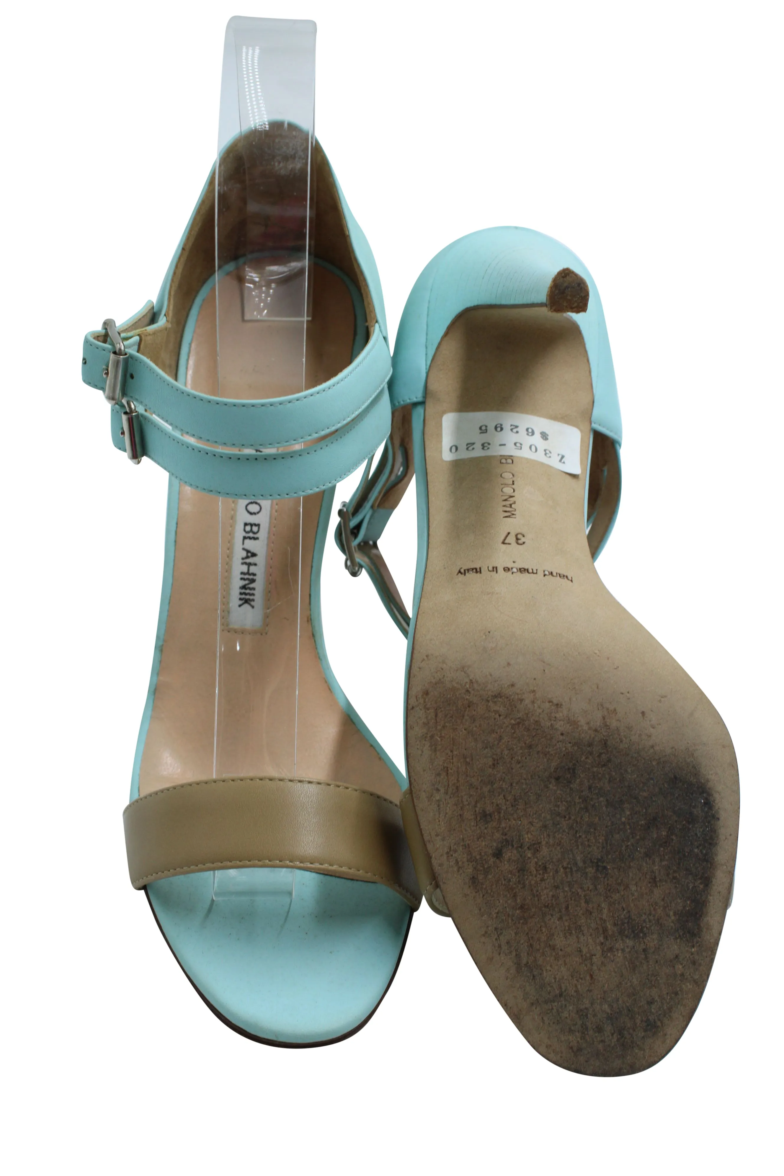 Manolo Blahnik Ankle Strap Heels in Blue Leather Shoes_Manolo-Blahnik