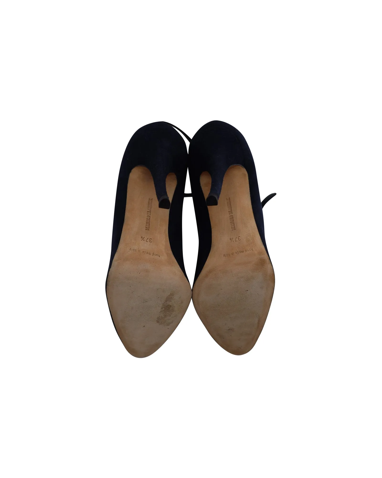 Manolo Blahnik Ankle Strap Mary Janes in Navy Blue Suede Shoes_Manolo-Blahnik