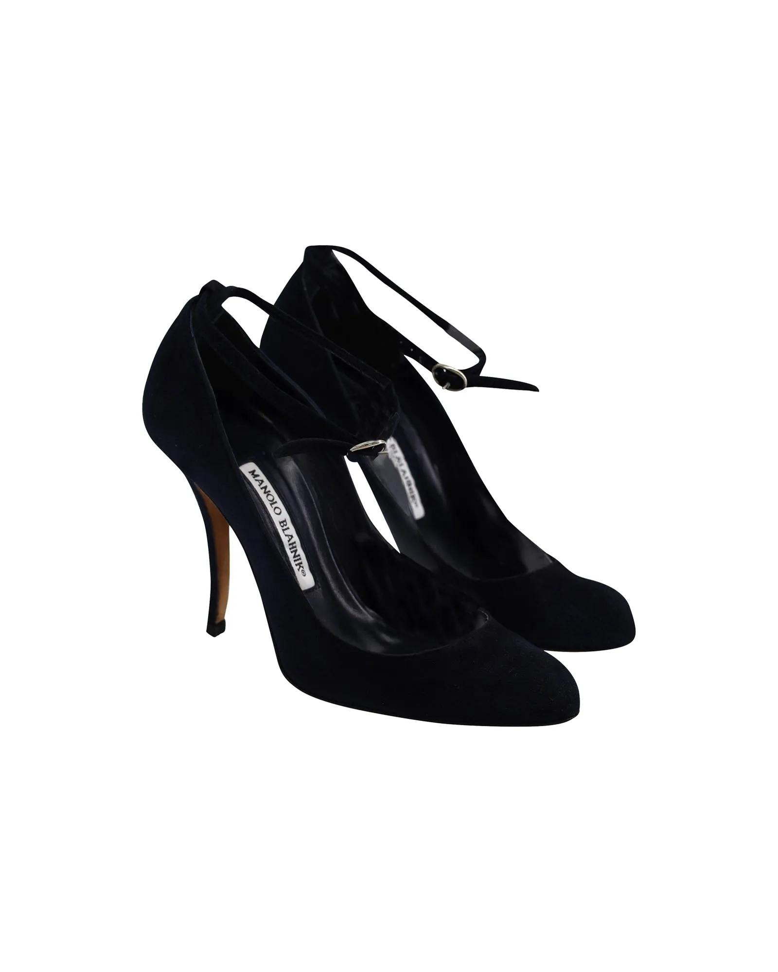 Manolo Blahnik Ankle Strap Mary Janes in Navy Blue Suede Shoes_Manolo-Blahnik