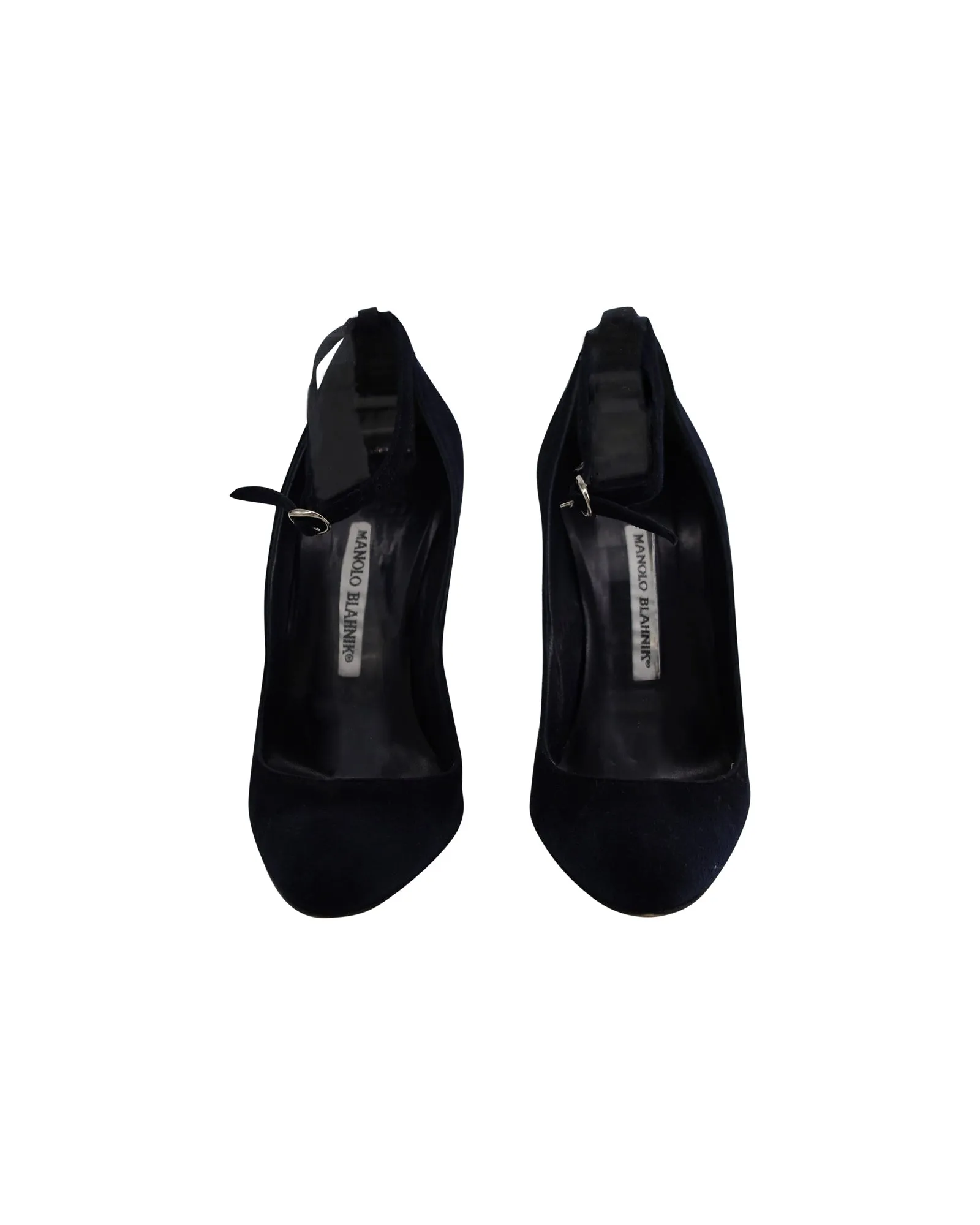 Manolo Blahnik Ankle Strap Mary Janes in Navy Blue Suede Shoes_Manolo-Blahnik