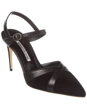 Manolo Blahnik Aristida 90 Suede & Leather Pump Shoes_Manolo-Blahnik