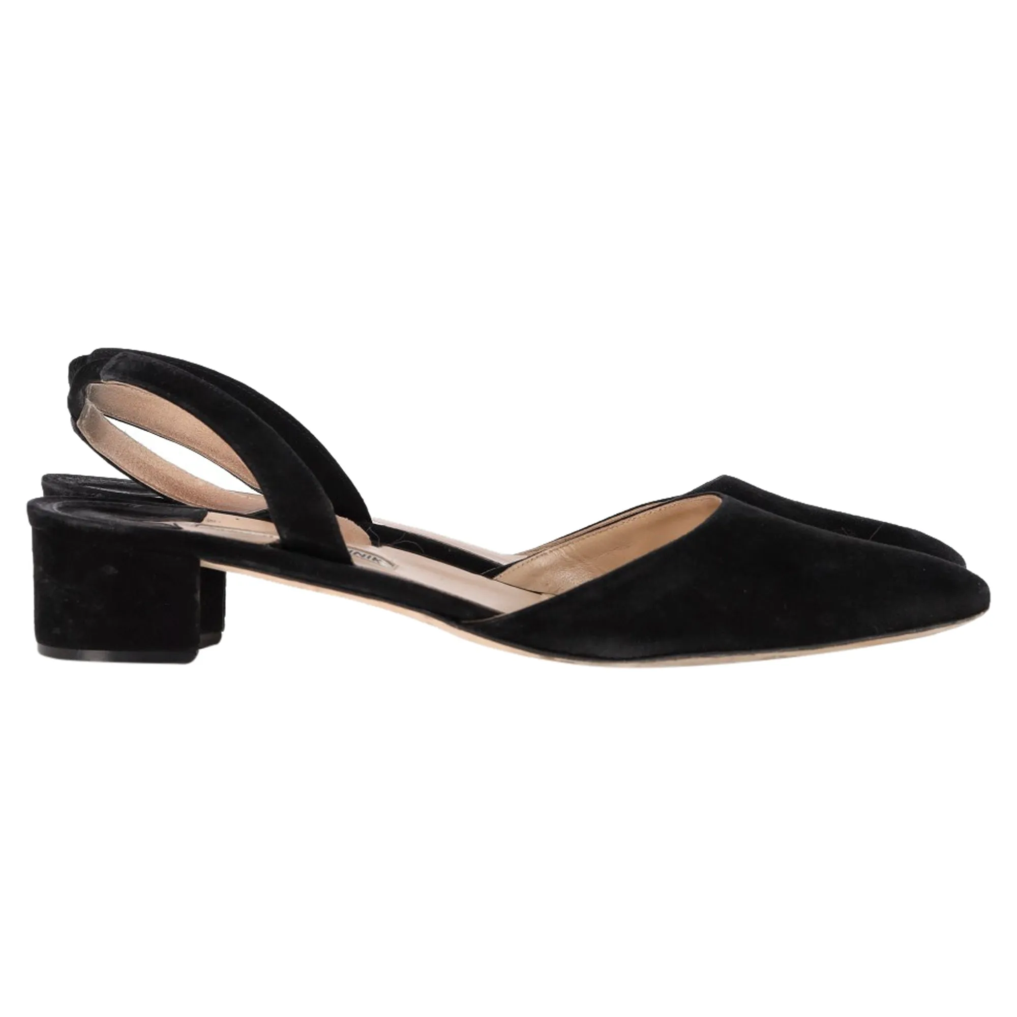 Manolo Blahnik Aspro Block-Heel Slingback Pumps In Black Suede Shoes_Manolo-Blahnik