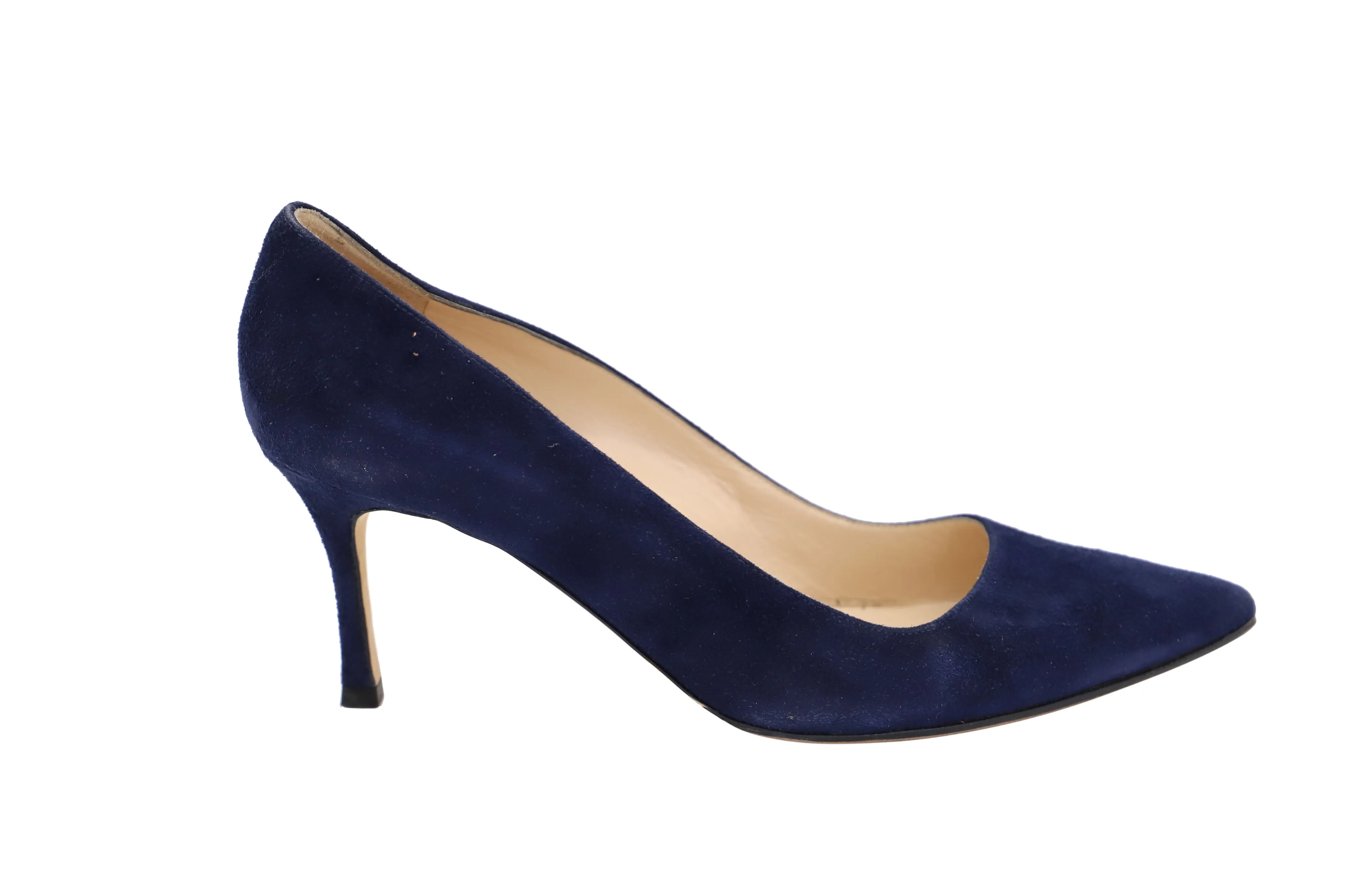 Manolo Blahnik BB Plain Pumps in Navy Blue Suede Shoes_Manolo-Blahnik