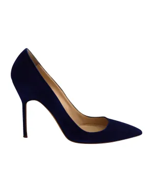 Manolo Blahnik BB Pointed Pumps in Navy Blue Suede Shoes_Manolo-Blahnik