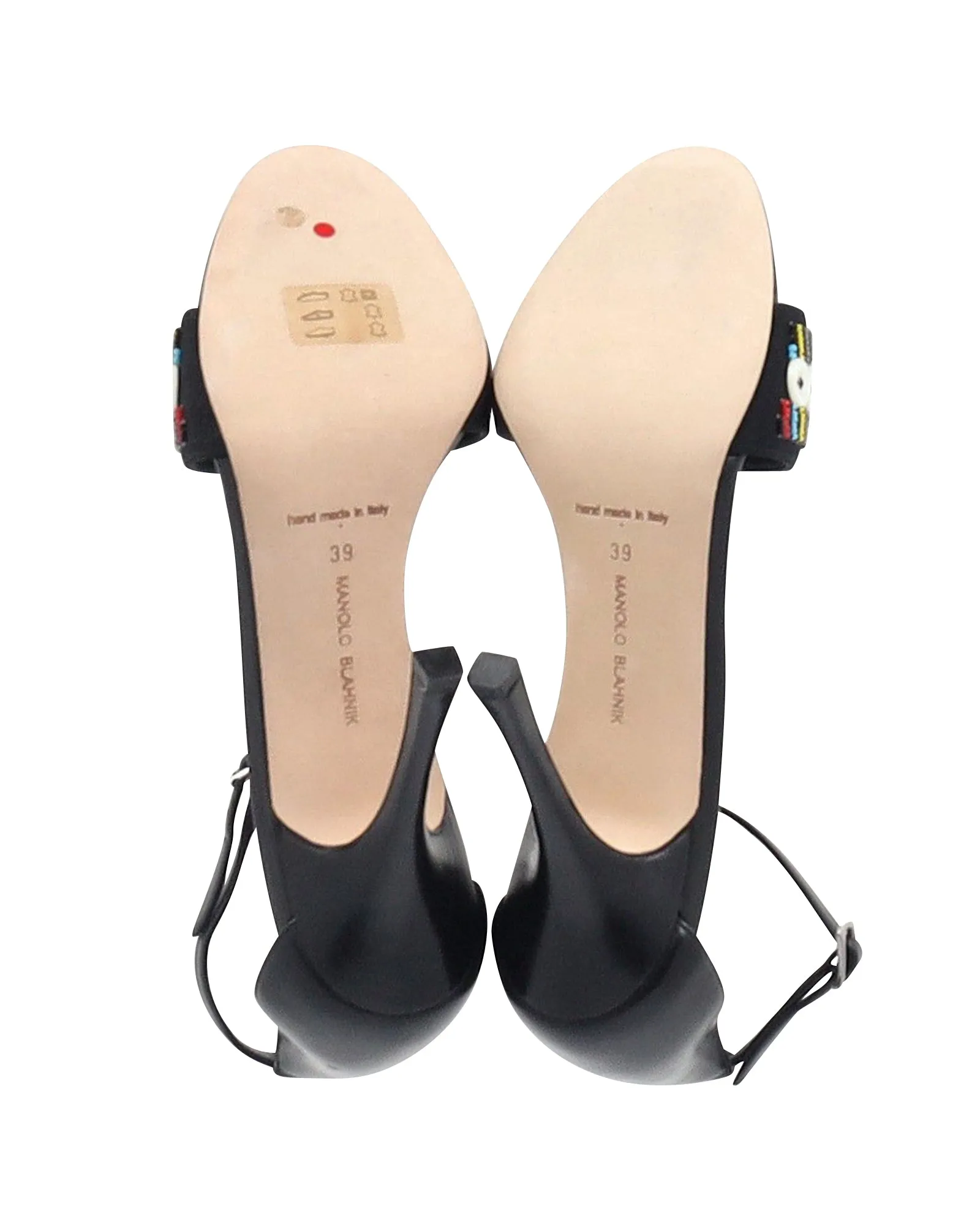 Manolo Blahnik Beaded Open-Toe Sandals in Black Leather Shoes_Manolo-Blahnik