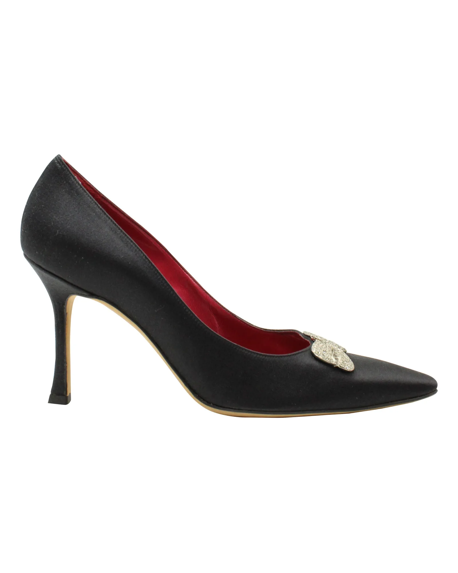 Manolo Blahnik Bow Embellished Pumps in Black Satin Shoes_Manolo-Blahnik