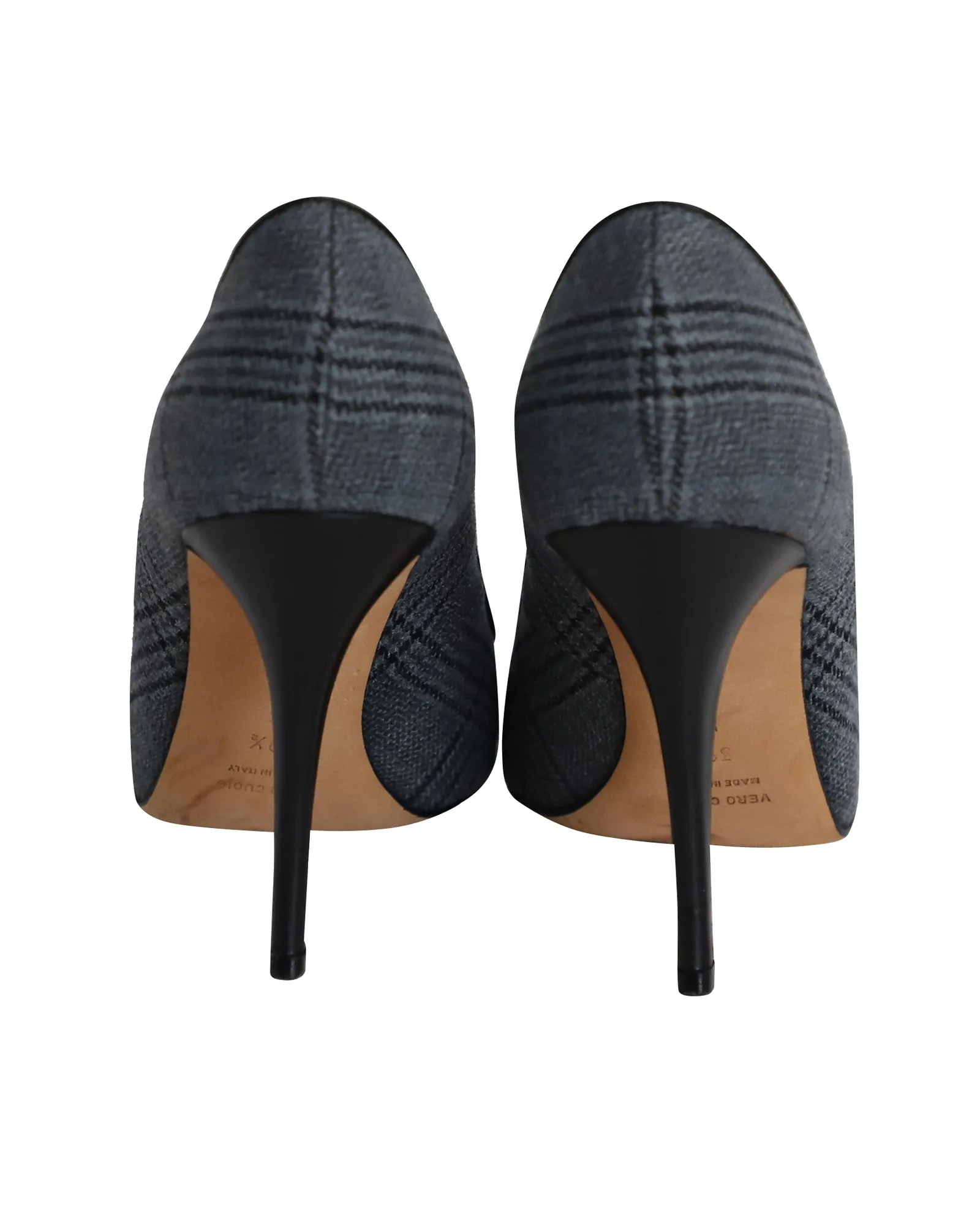 Manolo Blahnik Buckled Plaid Pumps in Grey Cotton Shoes_Manolo-Blahnik