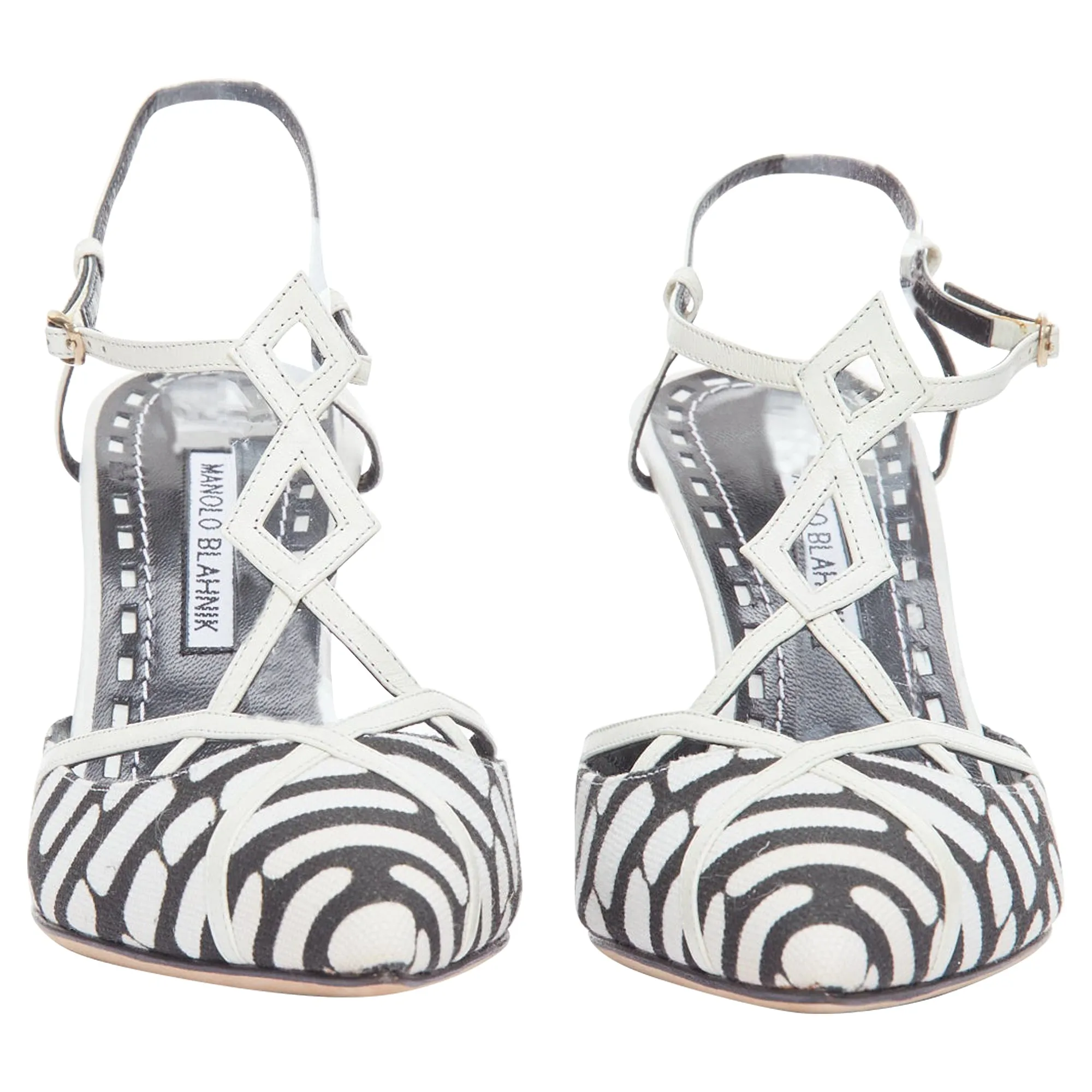Manolo Blahnik canvas leather trim strappy heels Shoes_Manolo-Blahnik