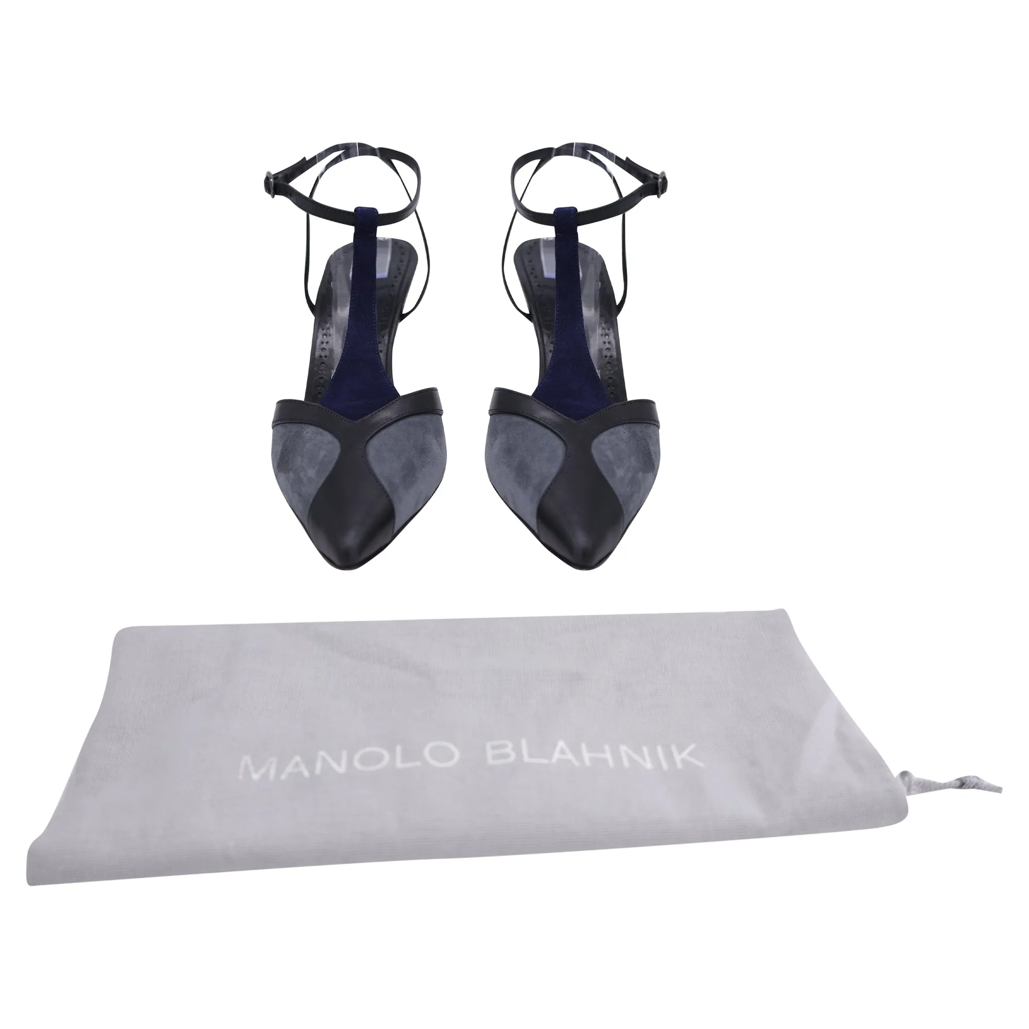 Manolo Blahnik Catillo Color-Block Sling Back Pumps in Grey and Blue Suede Shoes_Manolo-Blahnik