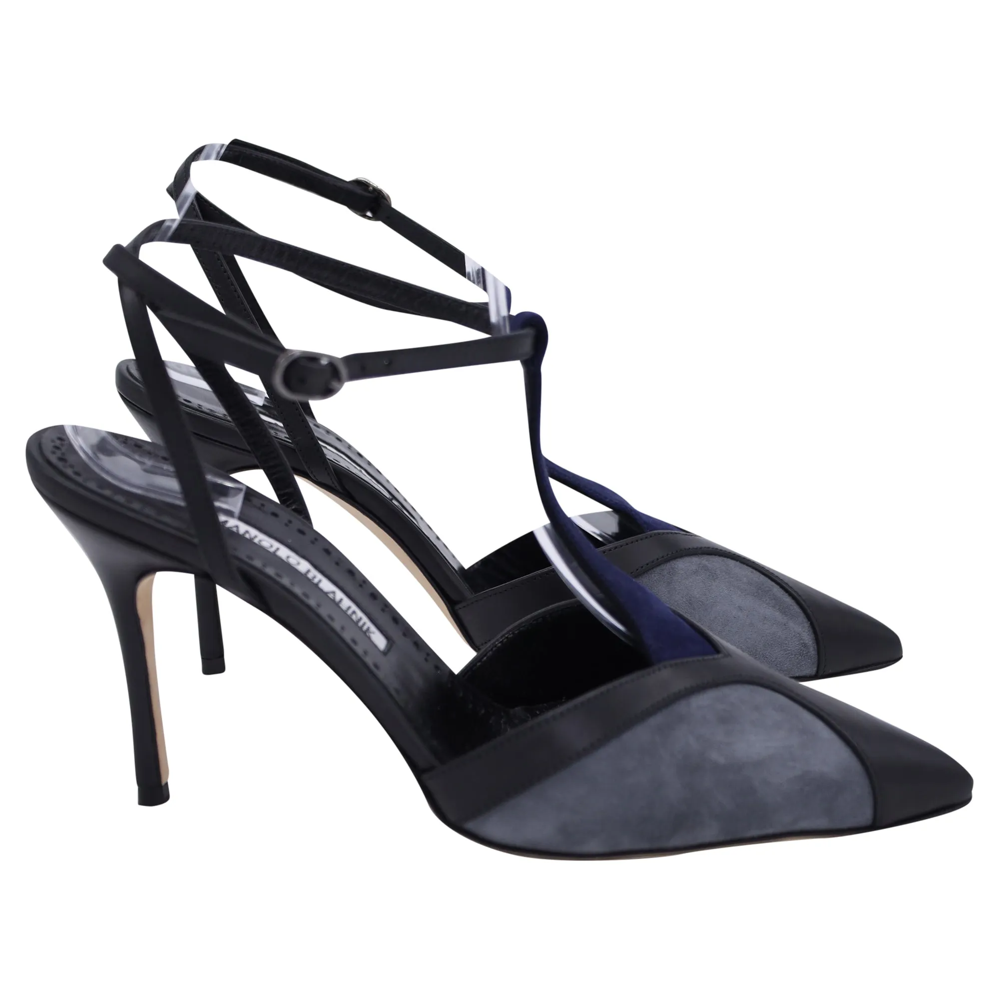 Manolo Blahnik Catillo Color-Block Sling Back Pumps in Grey and Blue Suede Shoes_Manolo-Blahnik