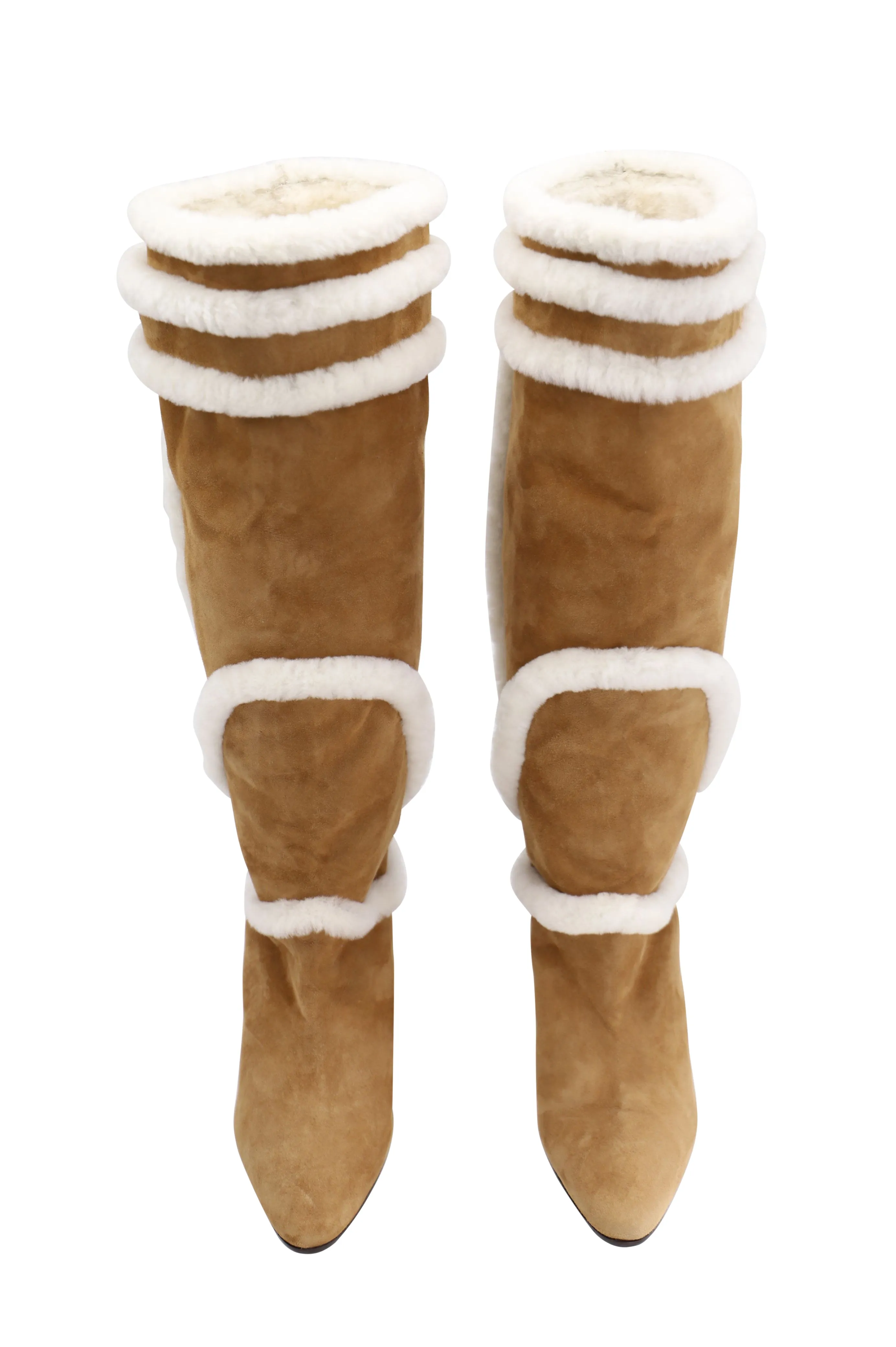 Manolo Blahnik Cluntius Shearling-Trimmed Knee Boots in Brown Suede Shoes_Manolo-Blahnik