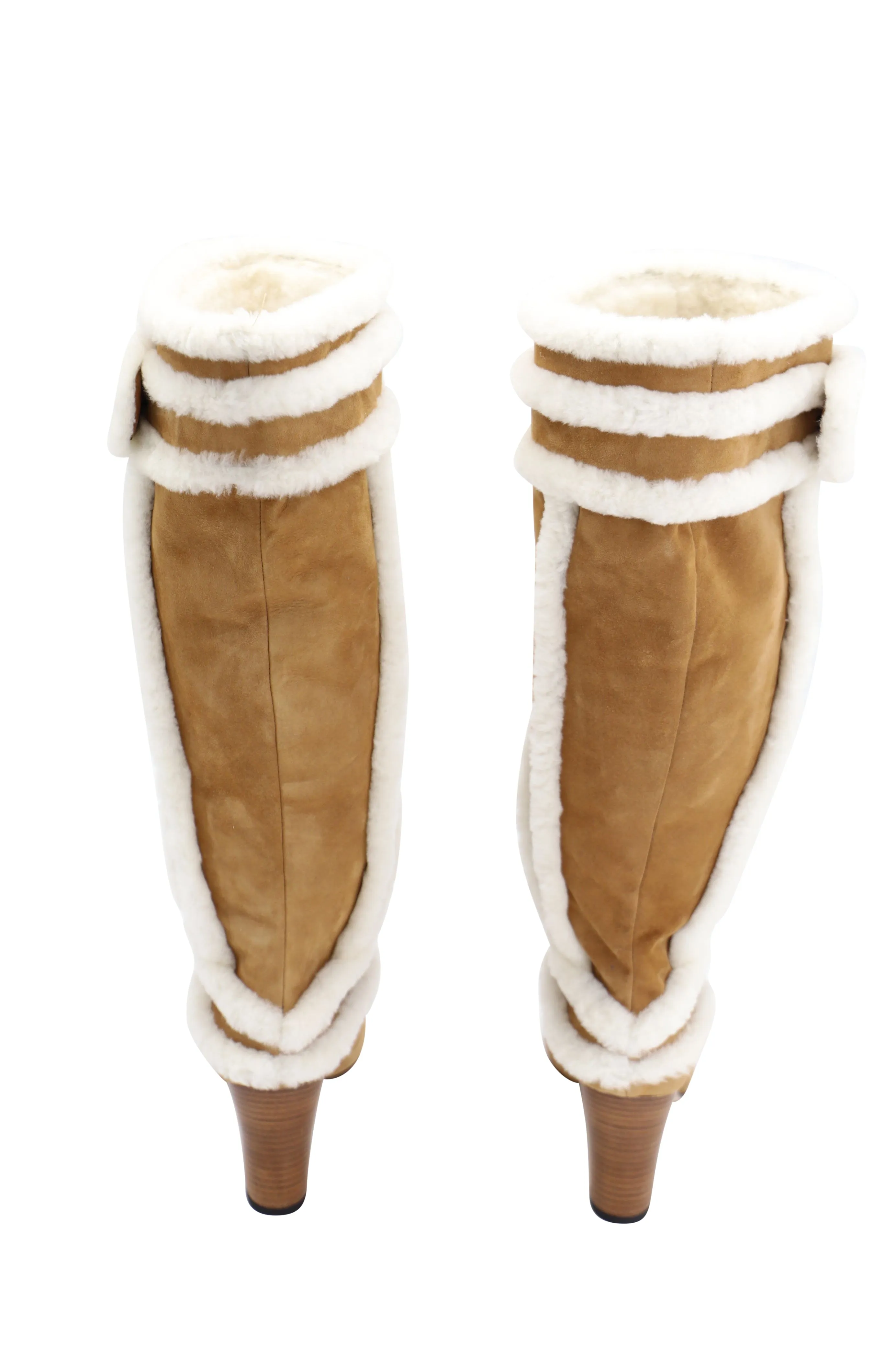 Manolo Blahnik Cluntius Shearling-Trimmed Knee Boots in Brown Suede Shoes_Manolo-Blahnik