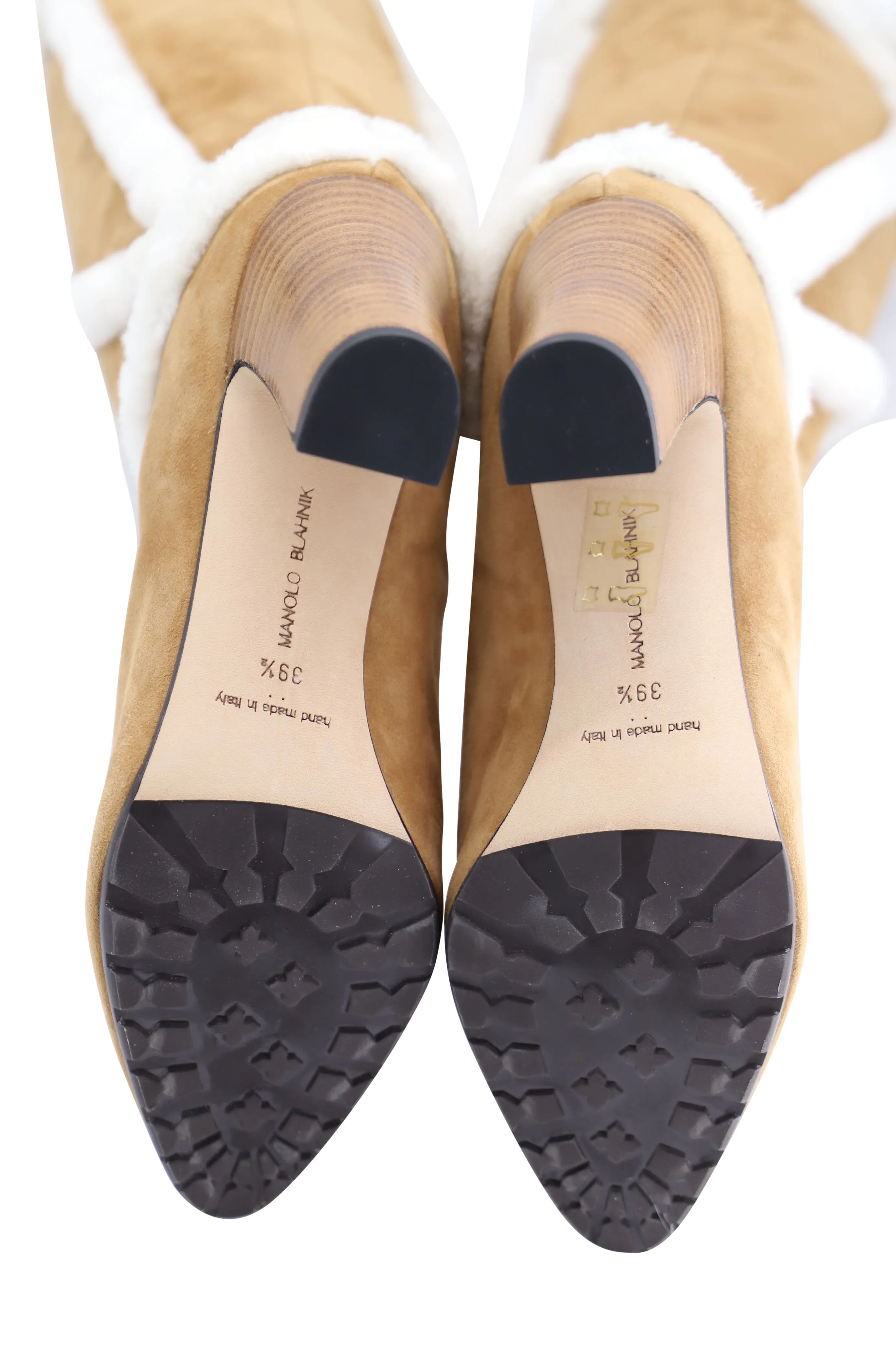 Manolo Blahnik Cluntius Shearling-Trimmed Knee Boots in Brown Suede Shoes_Manolo-Blahnik
