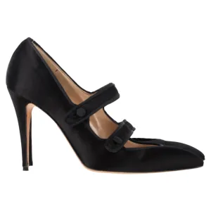 Manolo Blahnik Double Strap Mary Jane Pumps in Black Satin Shoes_Manolo-Blahnik