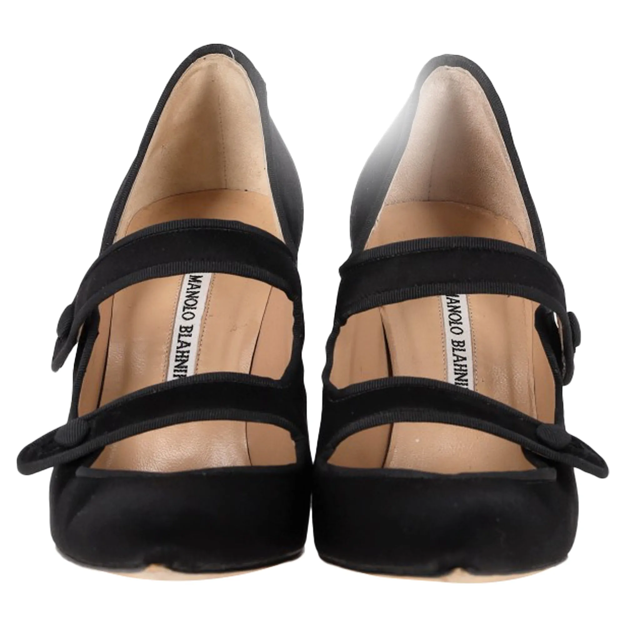 Manolo Blahnik Double Strap Mary Jane Pumps in Black Satin Shoes_Manolo-Blahnik