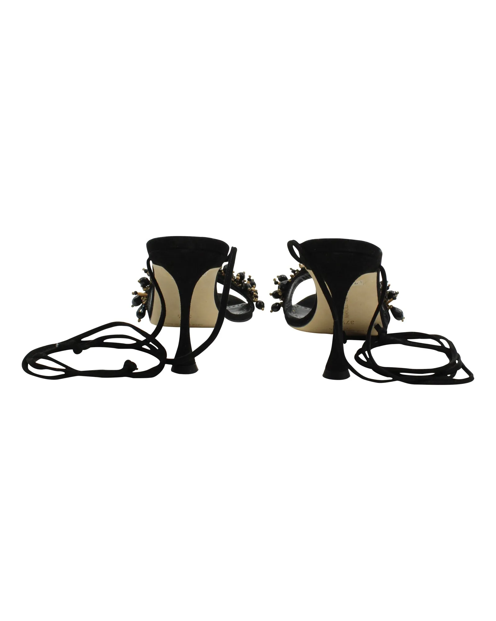 Manolo Blahnik Embellished Strappy Sandals in Black Leather Shoes_Manolo-Blahnik