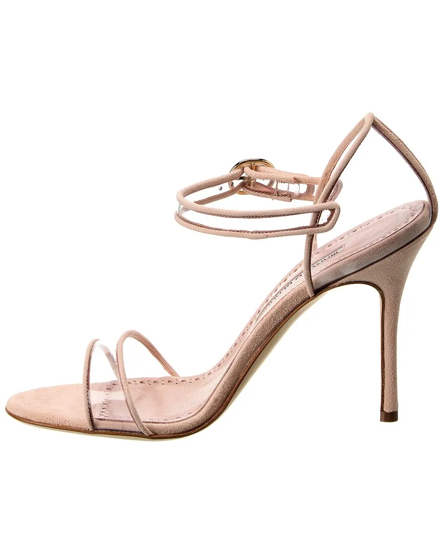 Manolo Blahnik Fersen 105 Suede & Vinyl Sandal Shoes_Manolo-Blahnik
