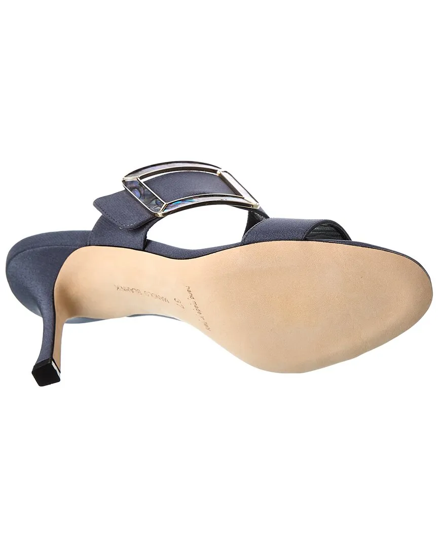 Manolo Blahnik Gable 90 Silk Sandal, 37.5, Grey Shoes_Manolo-Blahnik