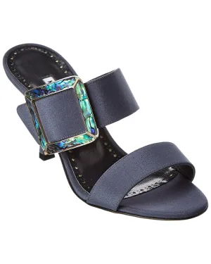 Manolo Blahnik Gable 90 Silk Sandal, 37.5, Grey Shoes_Manolo-Blahnik