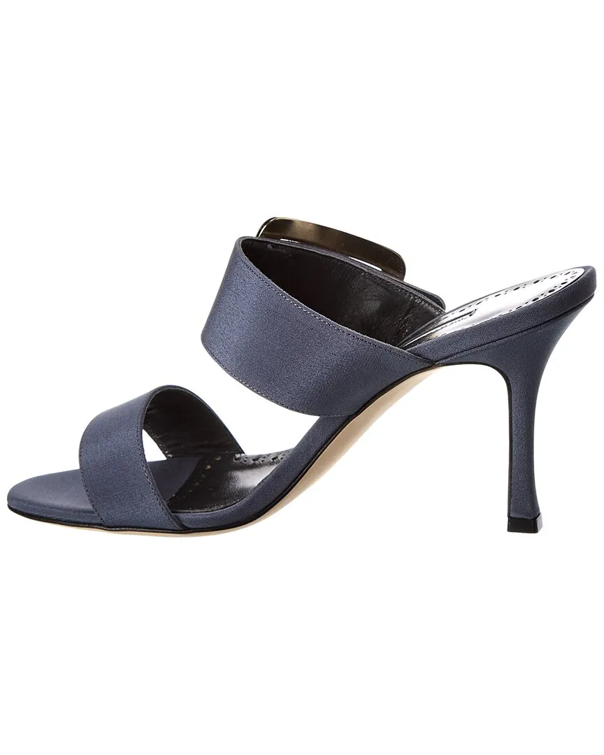 Manolo Blahnik Gable 90 Silk Sandal, 37.5, Grey Shoes_Manolo-Blahnik