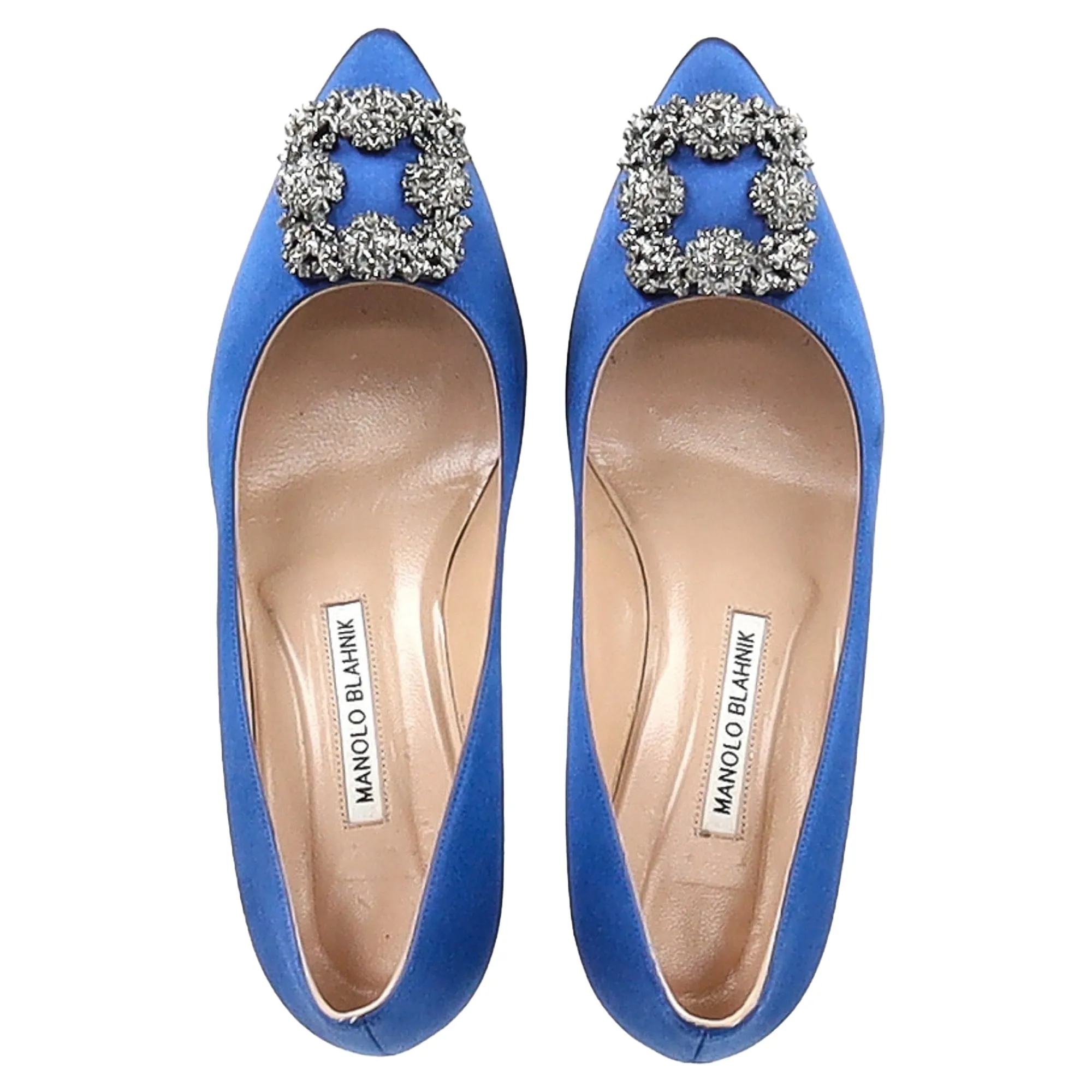 Manolo Blahnik Hangisi 50 Pointed Pumps in Blue Satin Shoes_Manolo-Blahnik