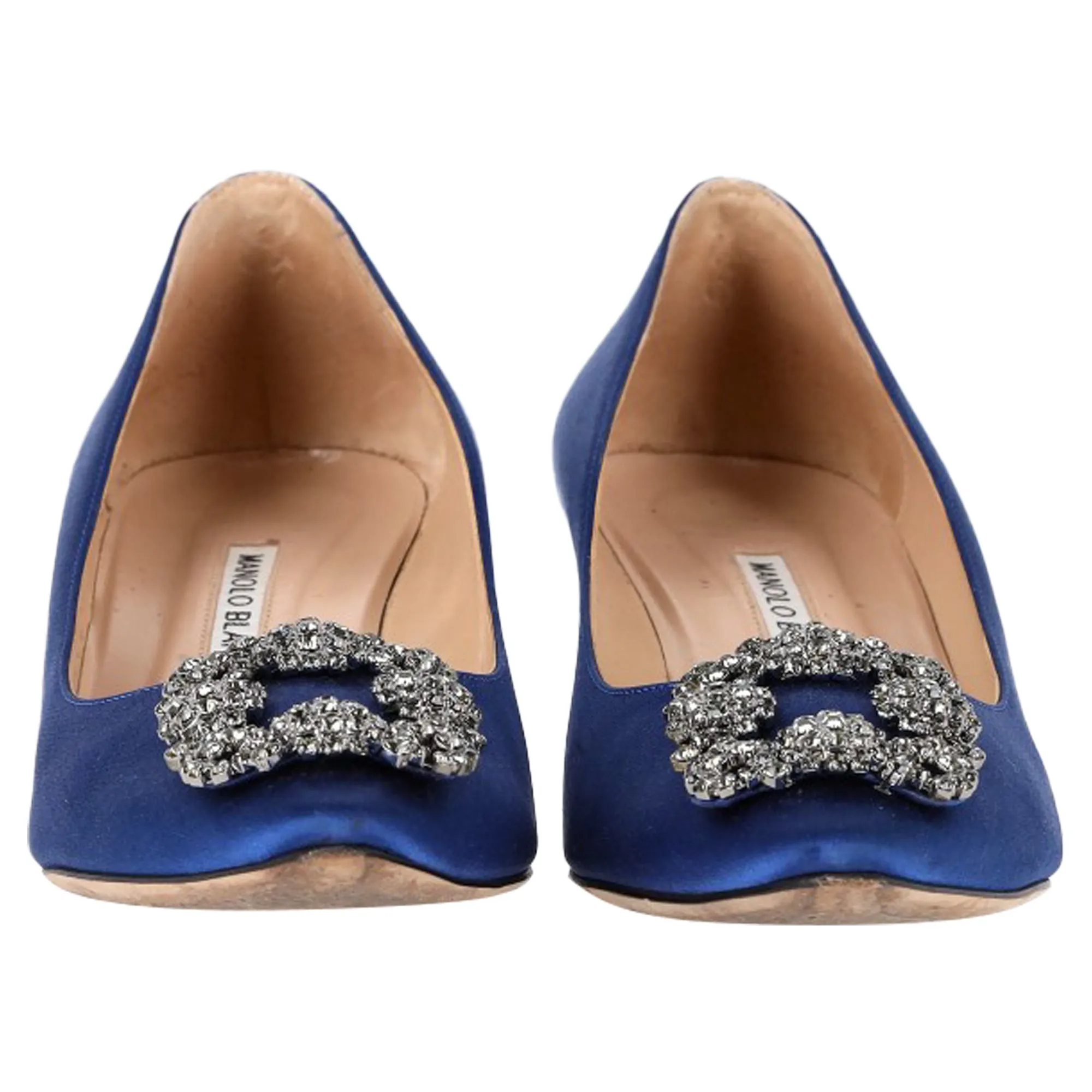 Manolo Blahnik Hangisi 50 Pointed Pumps in Blue Satin Shoes_Manolo-Blahnik