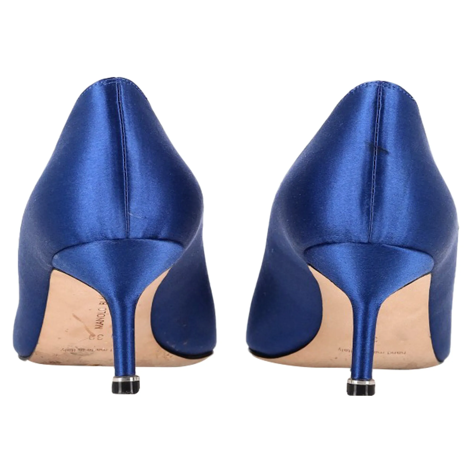 Manolo Blahnik Hangisi 50 Pointed Pumps in Blue Satin Shoes_Manolo-Blahnik