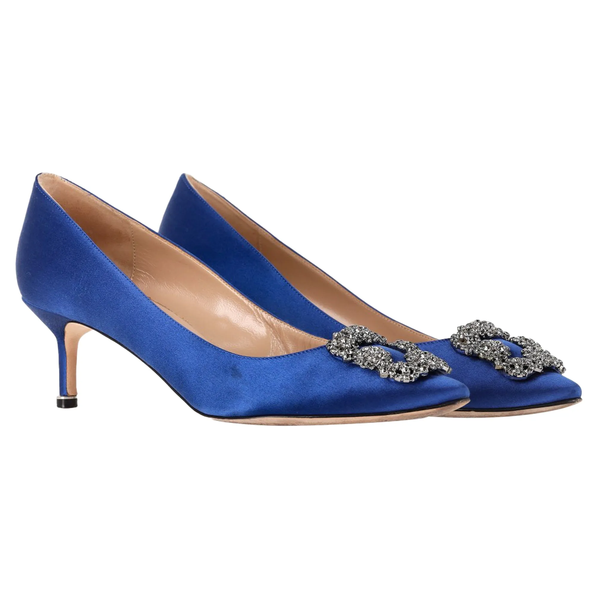 Manolo Blahnik Hangisi 50 Pointed Pumps in Blue Satin Shoes_Manolo-Blahnik