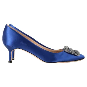 Manolo Blahnik Hangisi 50 Pointed Pumps in Blue Satin Shoes_Manolo-Blahnik