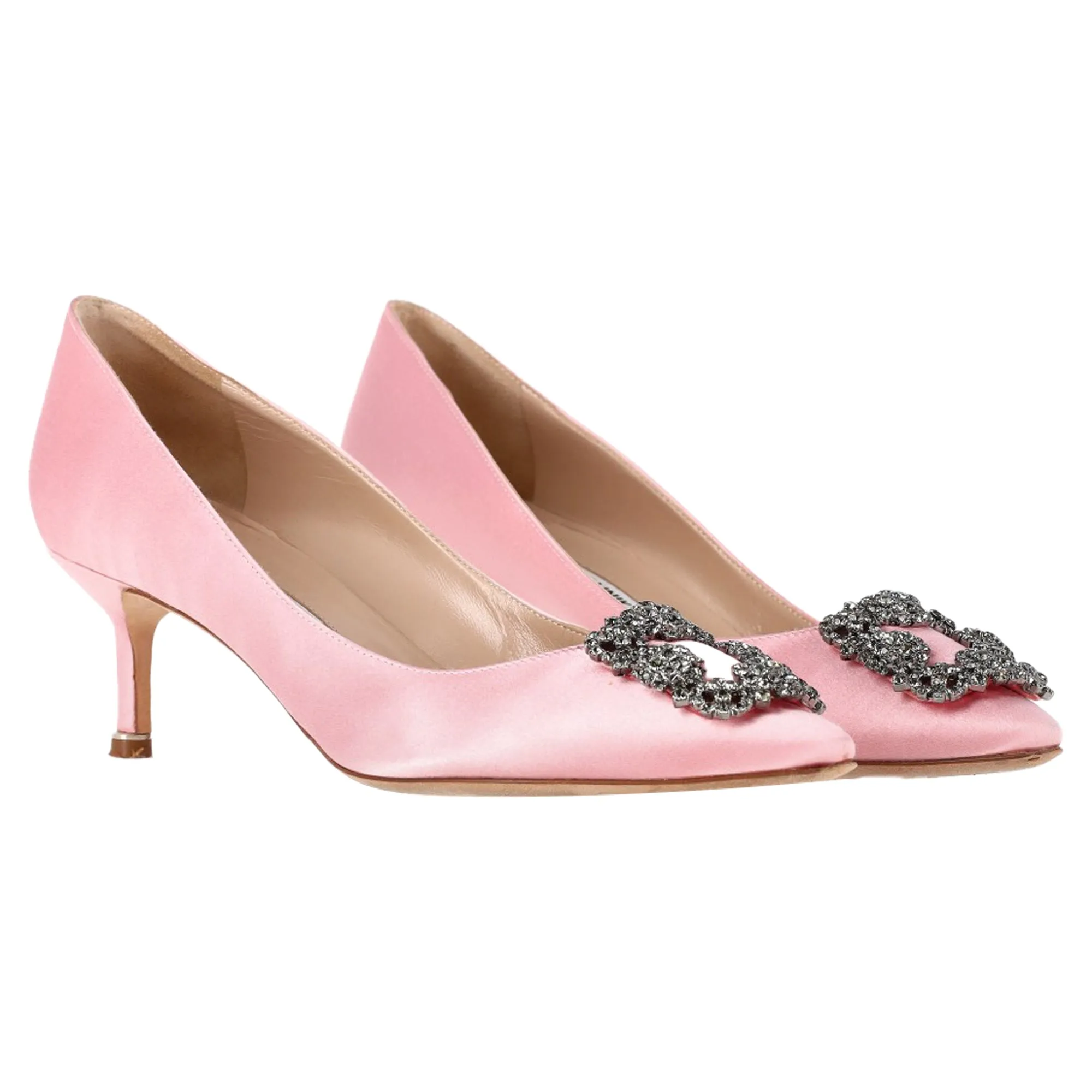 Manolo Blahnik Hangisi 50 Pointed Pumps in Pink Satin Shoes_Manolo-Blahnik