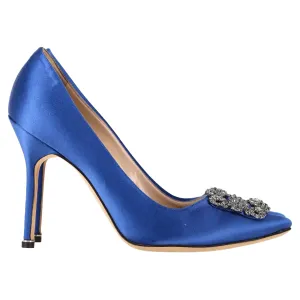 Manolo Blahnik Hangisi Pumps in Blue Satin Shoes_Manolo-Blahnik