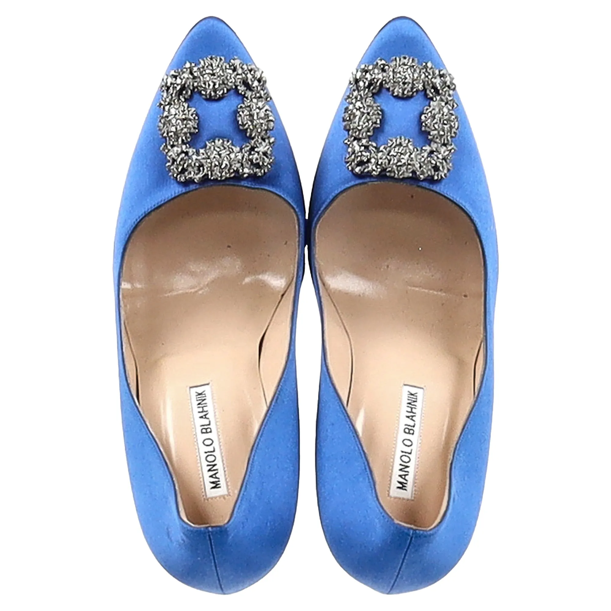Manolo Blahnik Hangisi Pumps in Blue Satin Shoes_Manolo-Blahnik