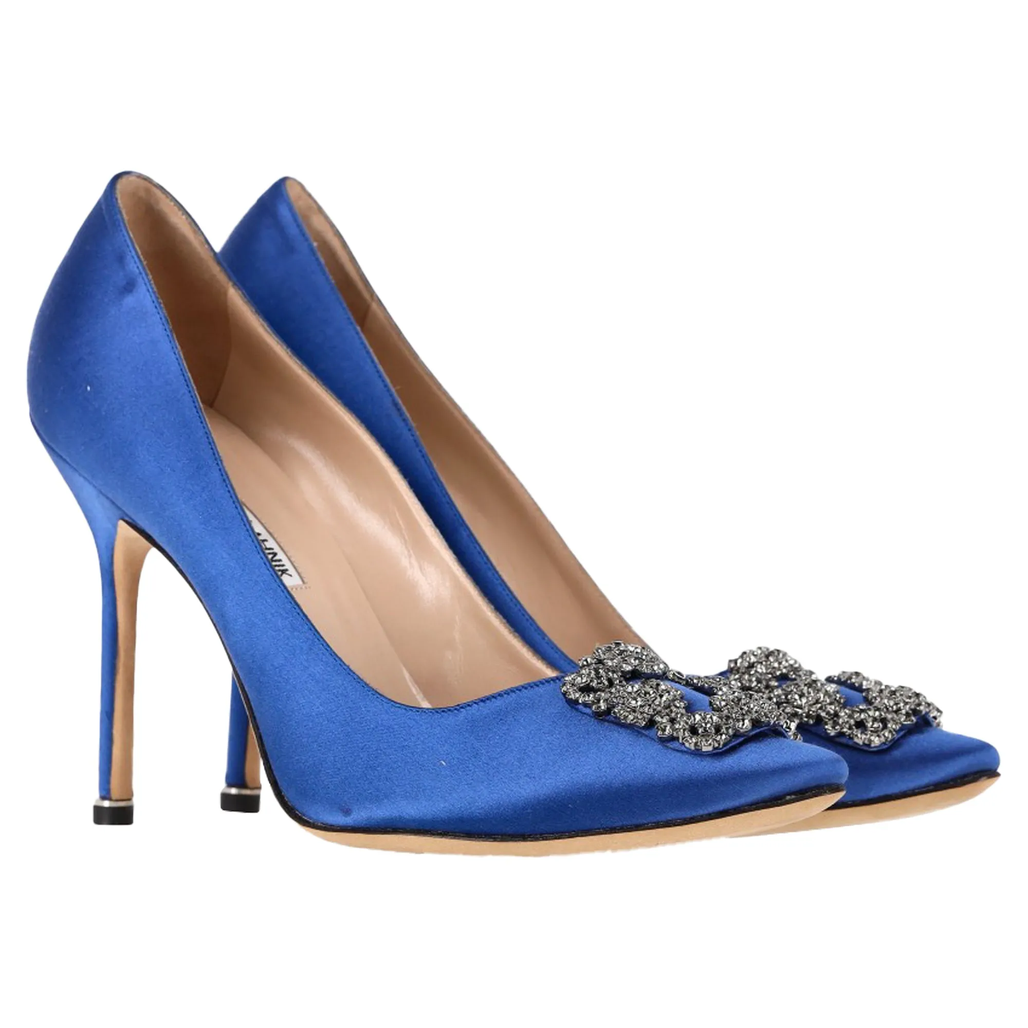 Manolo Blahnik Hangisi Pumps in Blue Satin Shoes_Manolo-Blahnik