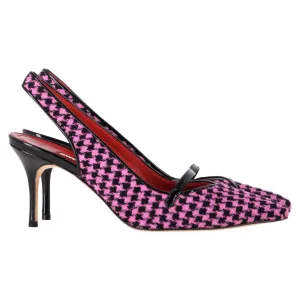 Manolo Blahnik Houndstooth Slingback Pumps in Pink Tweed Shoes_Manolo-Blahnik