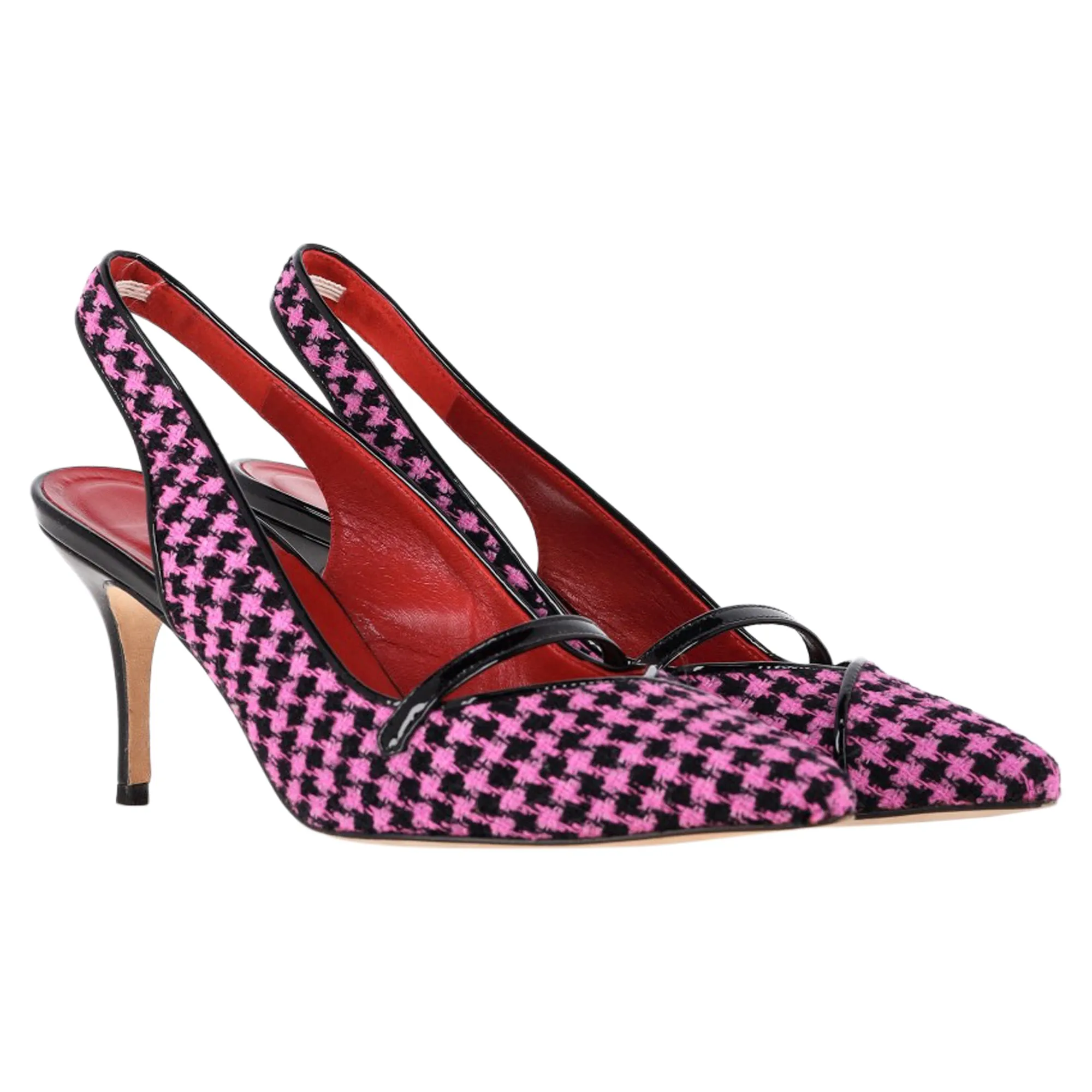 Manolo Blahnik Houndstooth Slingback Pumps in Pink Tweed Shoes_Manolo-Blahnik