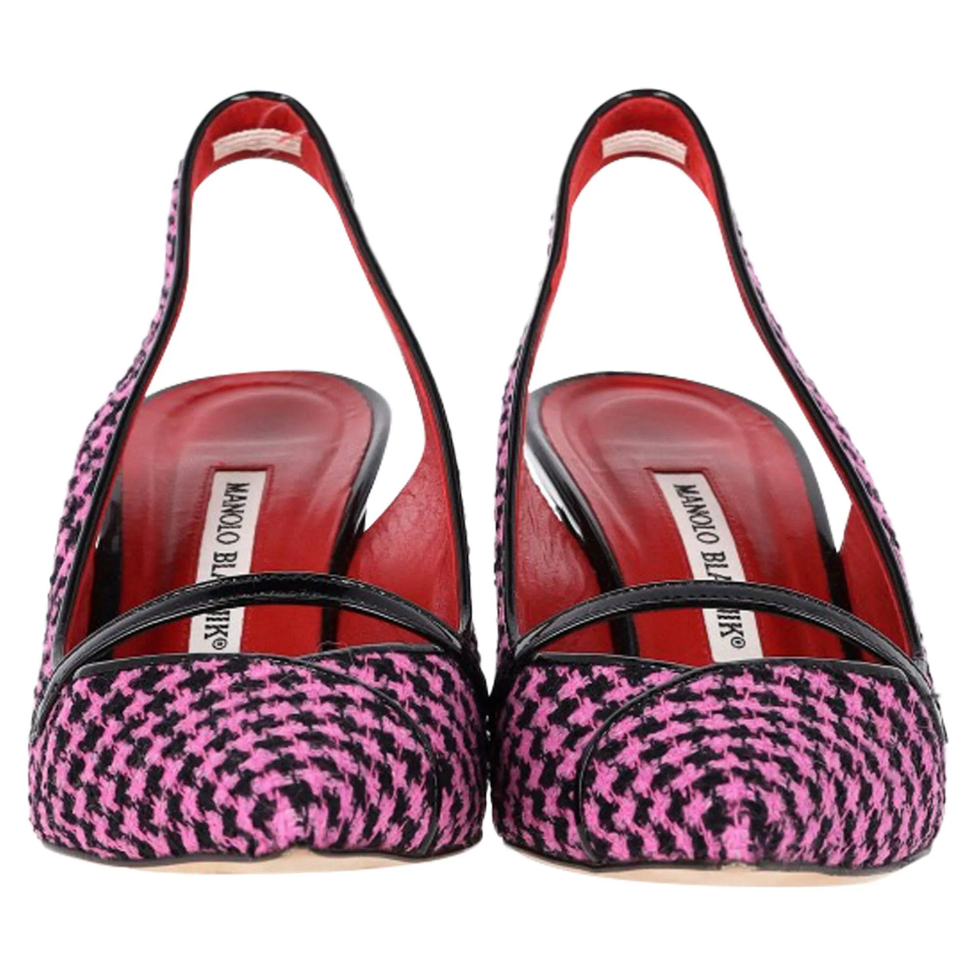 Manolo Blahnik Houndstooth Slingback Pumps in Pink Tweed Shoes_Manolo-Blahnik