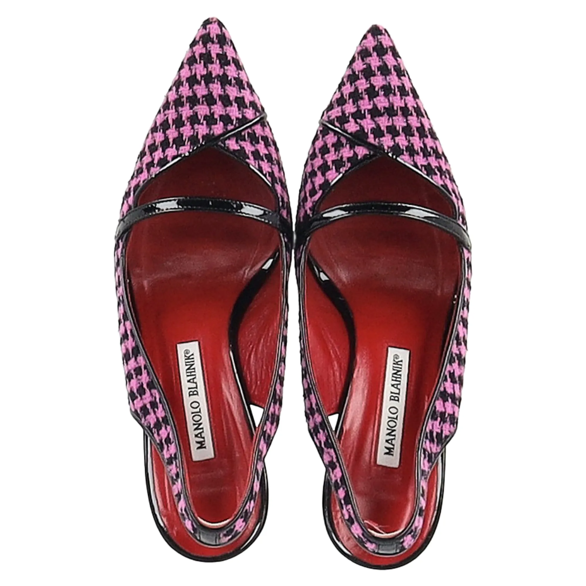 Manolo Blahnik Houndstooth Slingback Pumps in Pink Tweed Shoes_Manolo-Blahnik