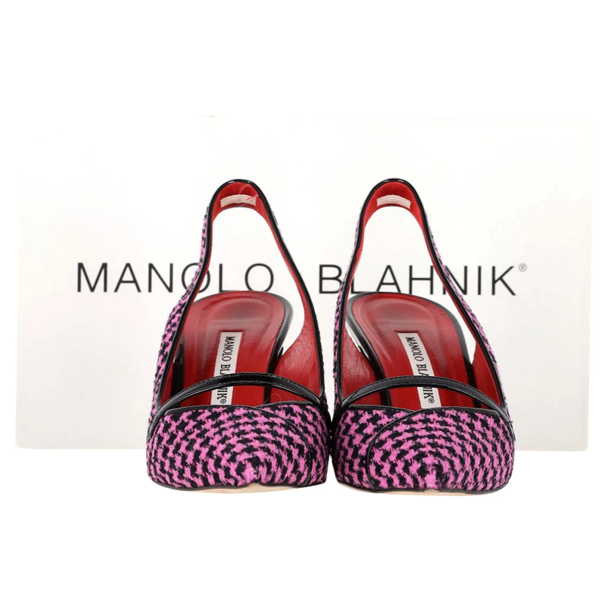 Manolo Blahnik Houndstooth Slingback Pumps in Pink Tweed Shoes_Manolo-Blahnik