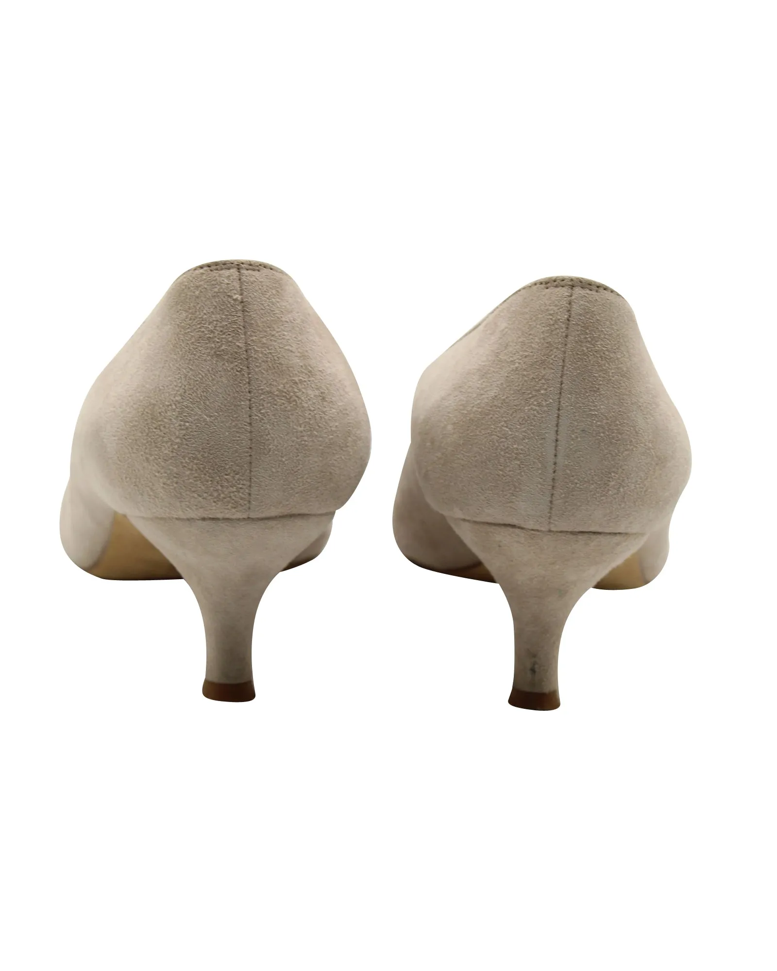 Manolo Blahnik Kitten Heel Pumps in Grey Suede Shoes_Manolo-Blahnik
