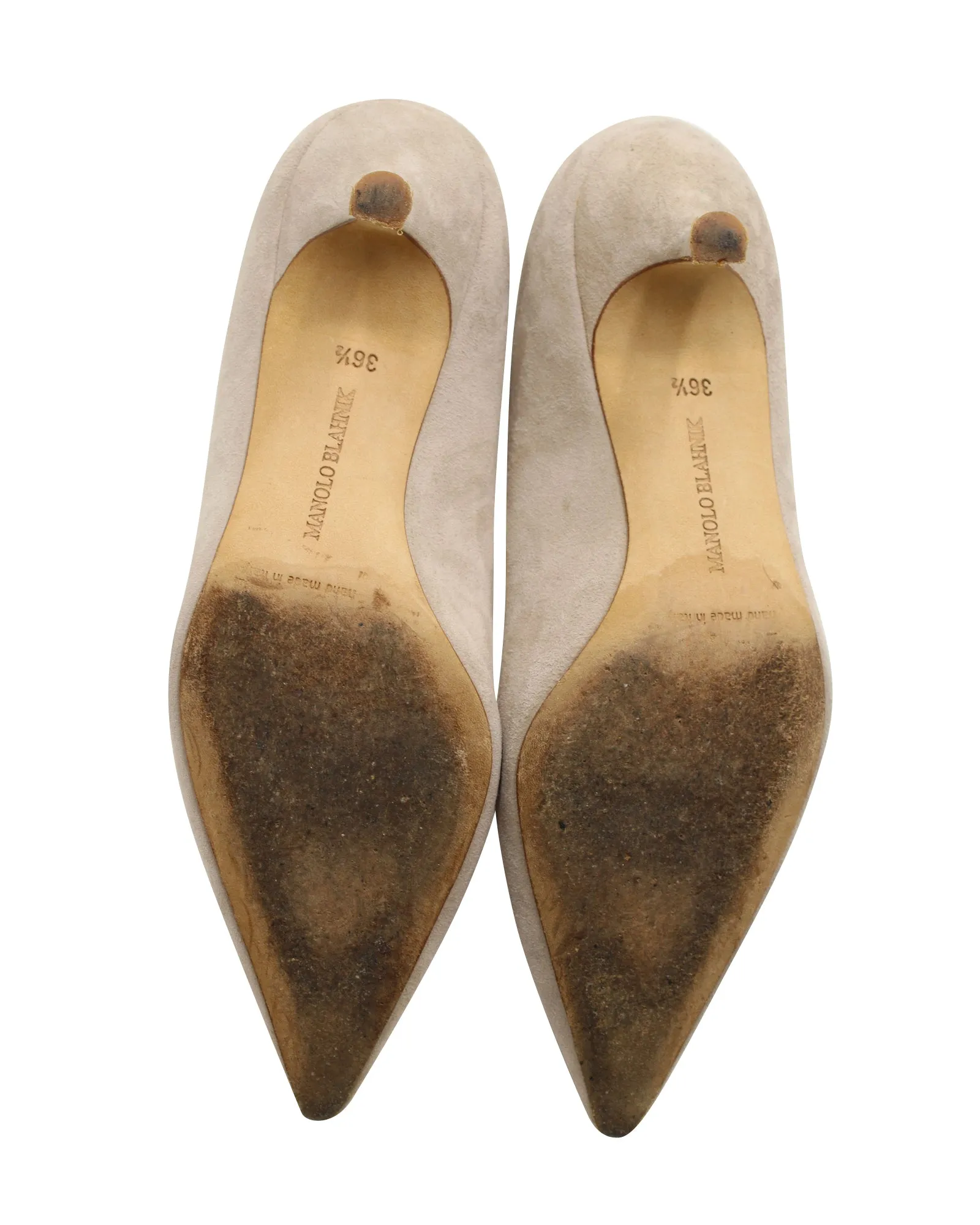 Manolo Blahnik Kitten Heel Pumps in Grey Suede Shoes_Manolo-Blahnik
