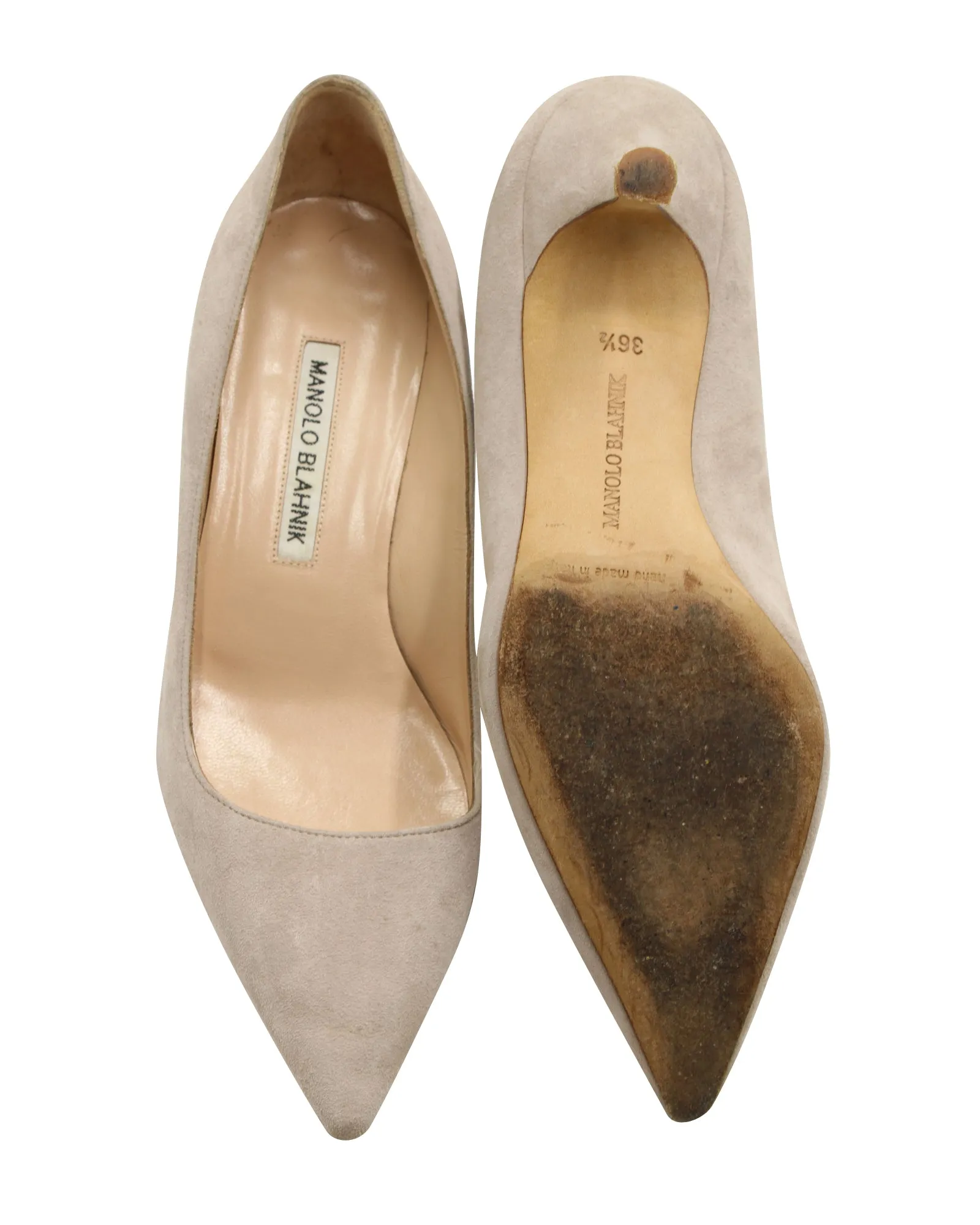 Manolo Blahnik Kitten Heel Pumps in Grey Suede Shoes_Manolo-Blahnik