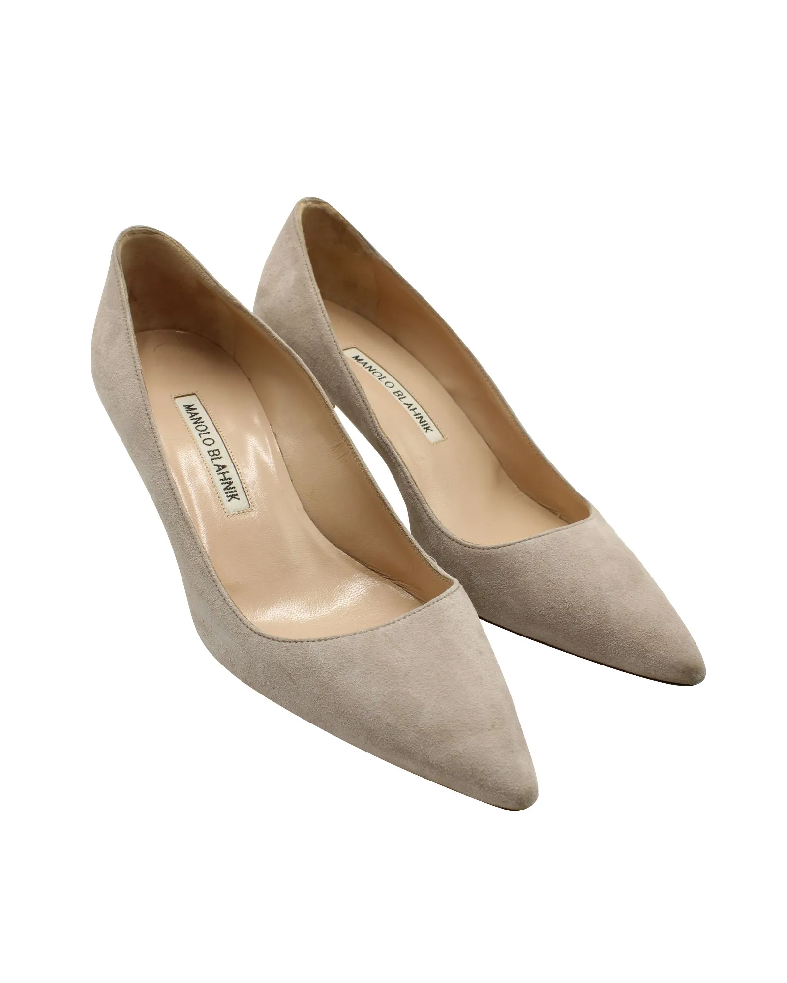 Manolo Blahnik Kitten Heel Pumps in Grey Suede Shoes_Manolo-Blahnik