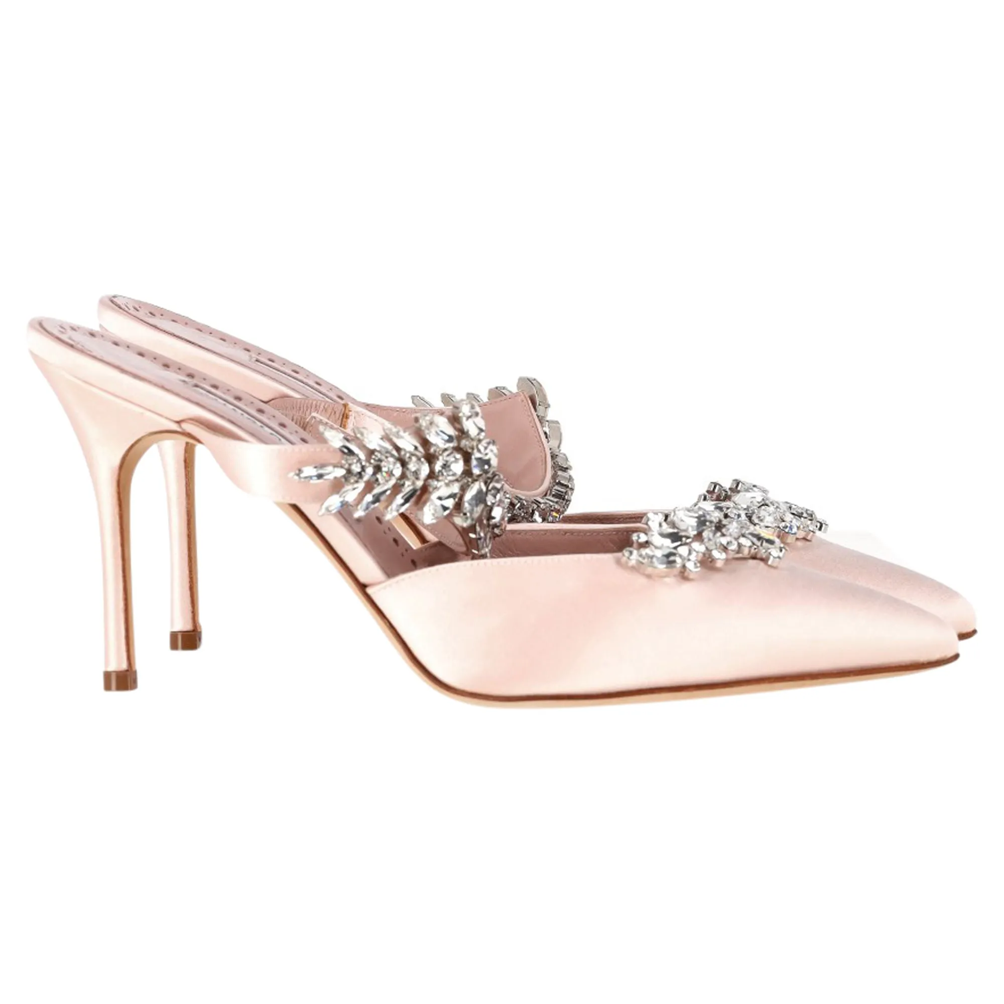 Manolo Blahnik Lurum Crystal Embellished Mules in Pink Satin Shoes_Manolo-Blahnik