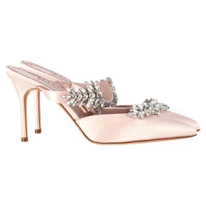 Manolo Blahnik Lurum Crystal Embellished Mules in Pink Satin Shoes_Manolo-Blahnik
