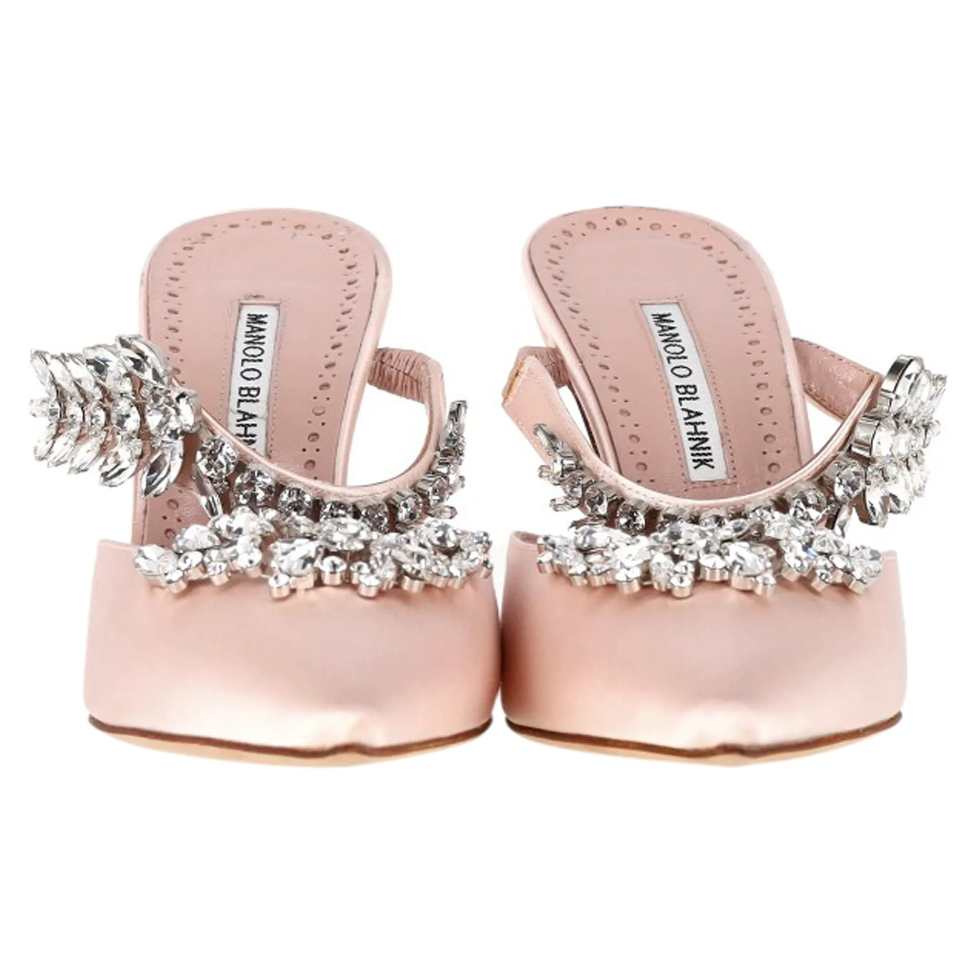 Manolo Blahnik Lurum Crystal Embellished Mules in Pink Satin Shoes_Manolo-Blahnik