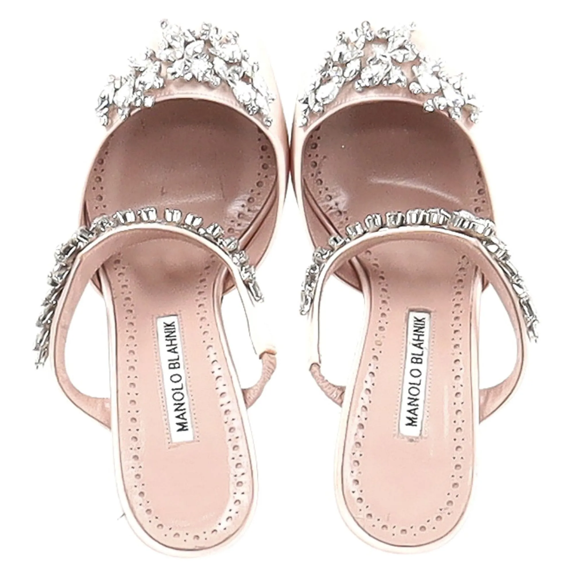Manolo Blahnik Lurum Crystal Embellished Mules in Pink Satin Shoes_Manolo-Blahnik