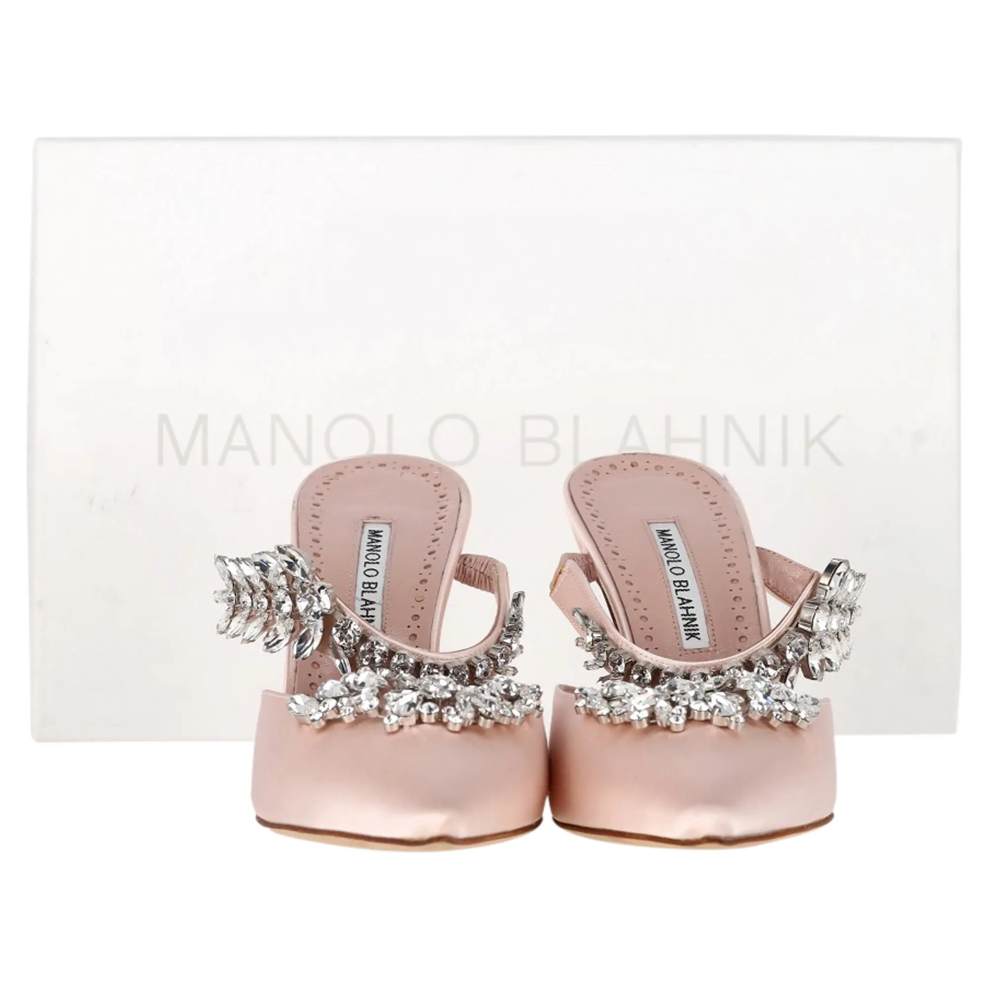 Manolo Blahnik Lurum Crystal Embellished Mules in Pink Satin Shoes_Manolo-Blahnik